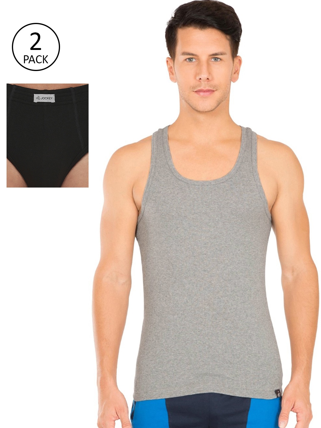 

Jockey Men Grey Melange Solid Innerwear Vest With Briefs