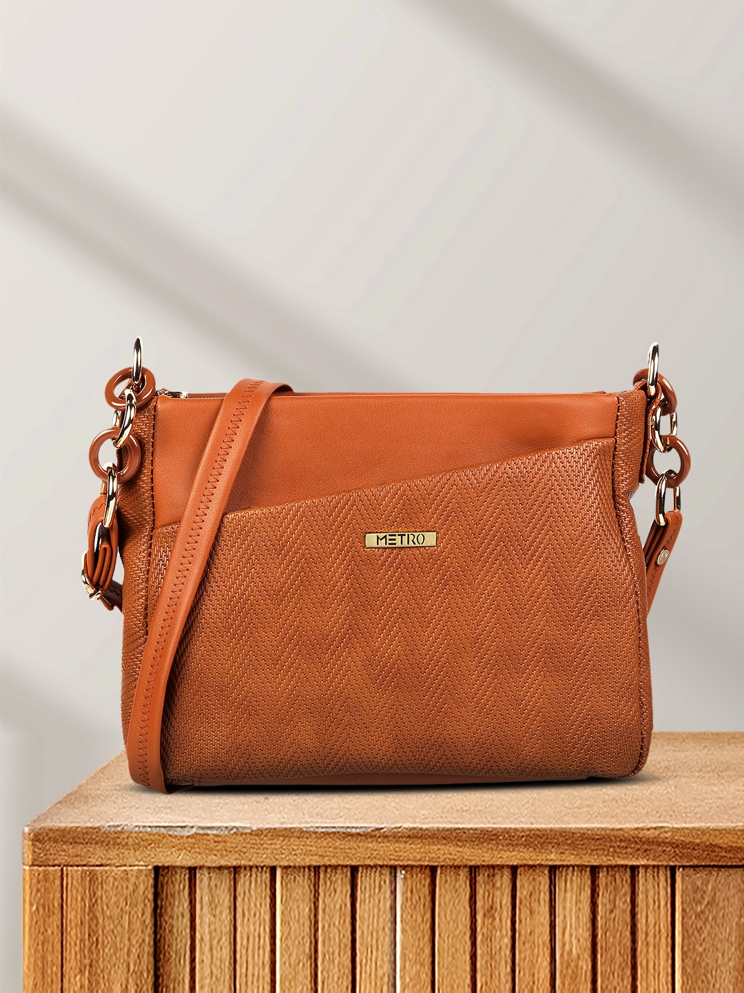 

Metro Tan Brown Textured Sling Bag