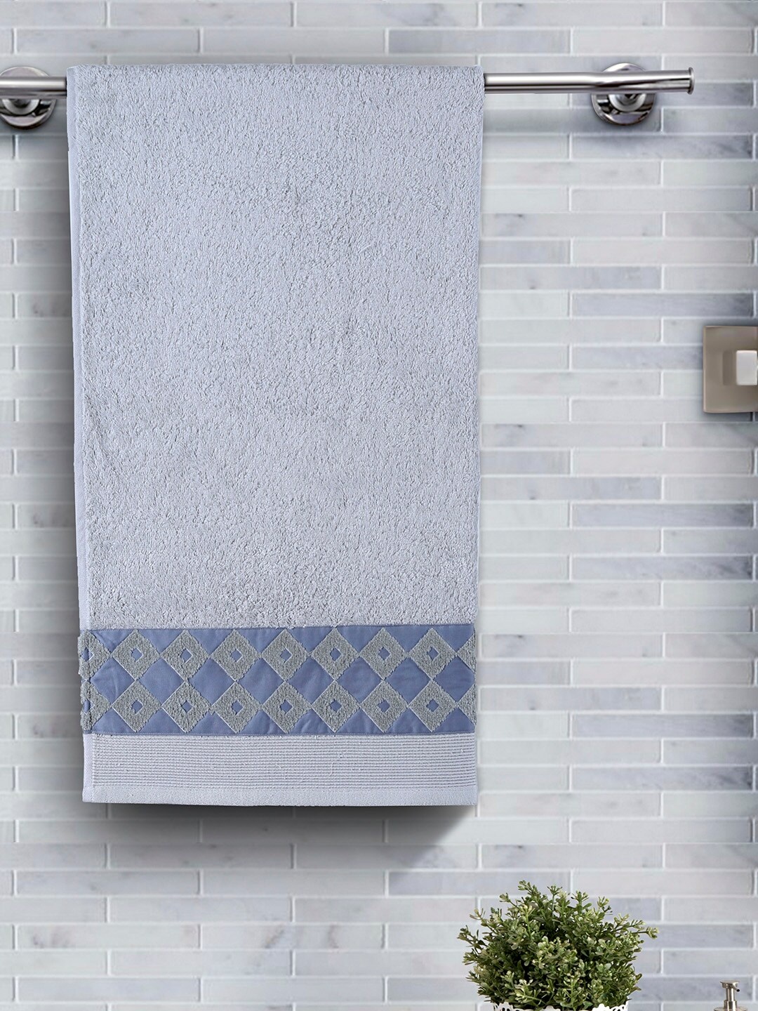 

MASPAR Unisex Blue Solid Cotton 550 GSM Fretwork Parquet Medium Bath Towel