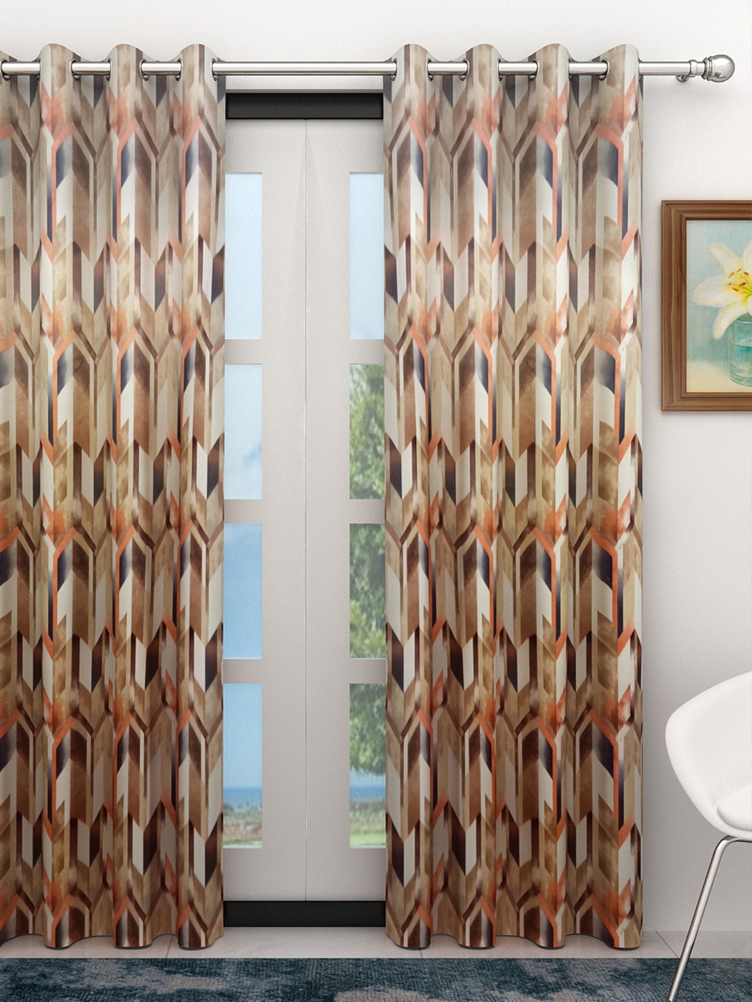 

Athom Trendz Brown & Beige Single Room Darkening Door Curtain