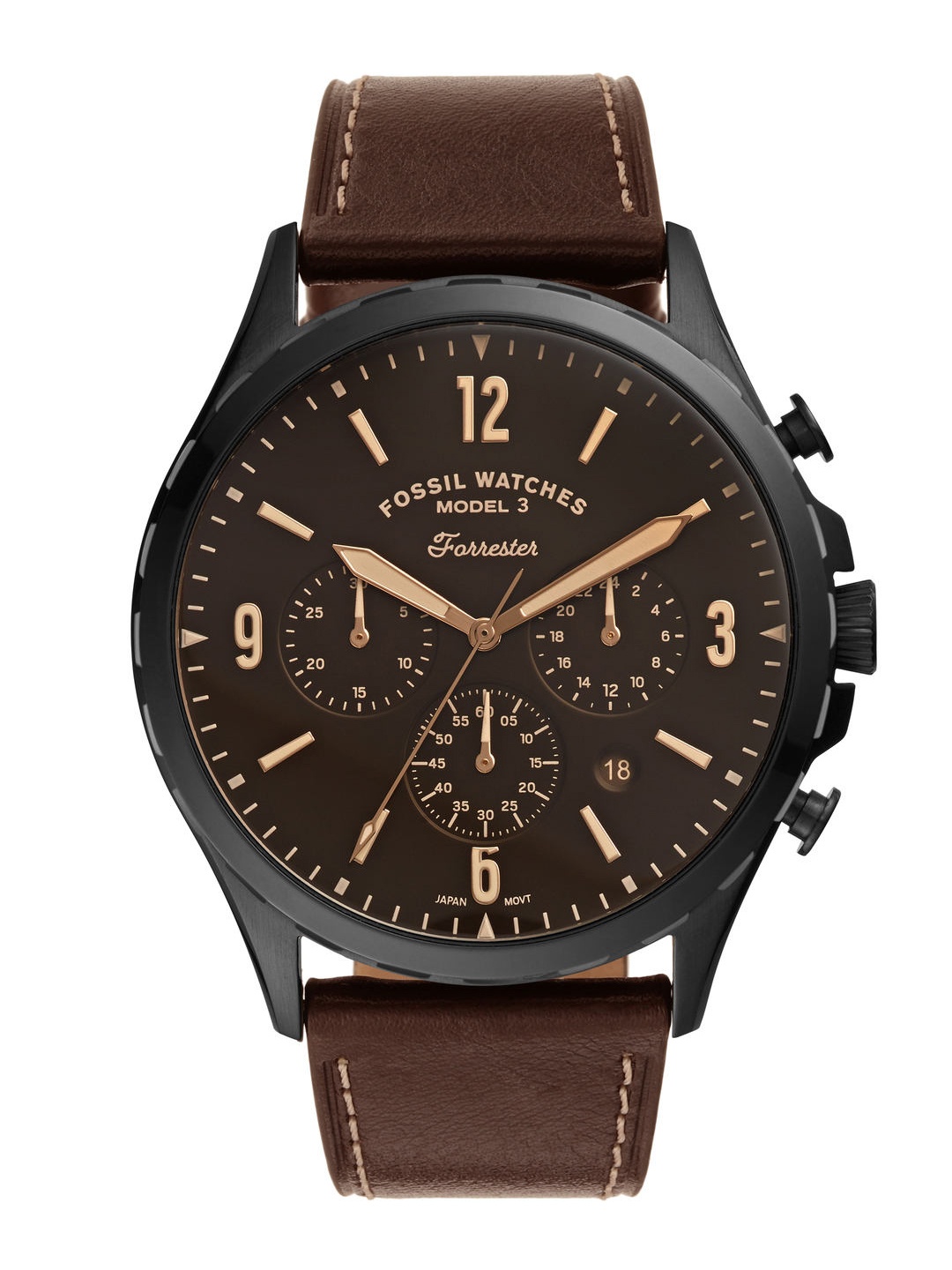 

Fossil Men Brown Forrester Leather Analogue Watch FS5608