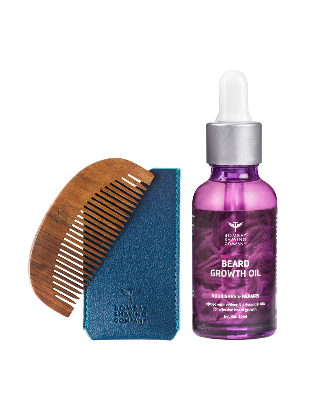

Bombay Shaving Company Beard Growth Oil & Pocket Size Beard Comb Combo 30 ml, Blue