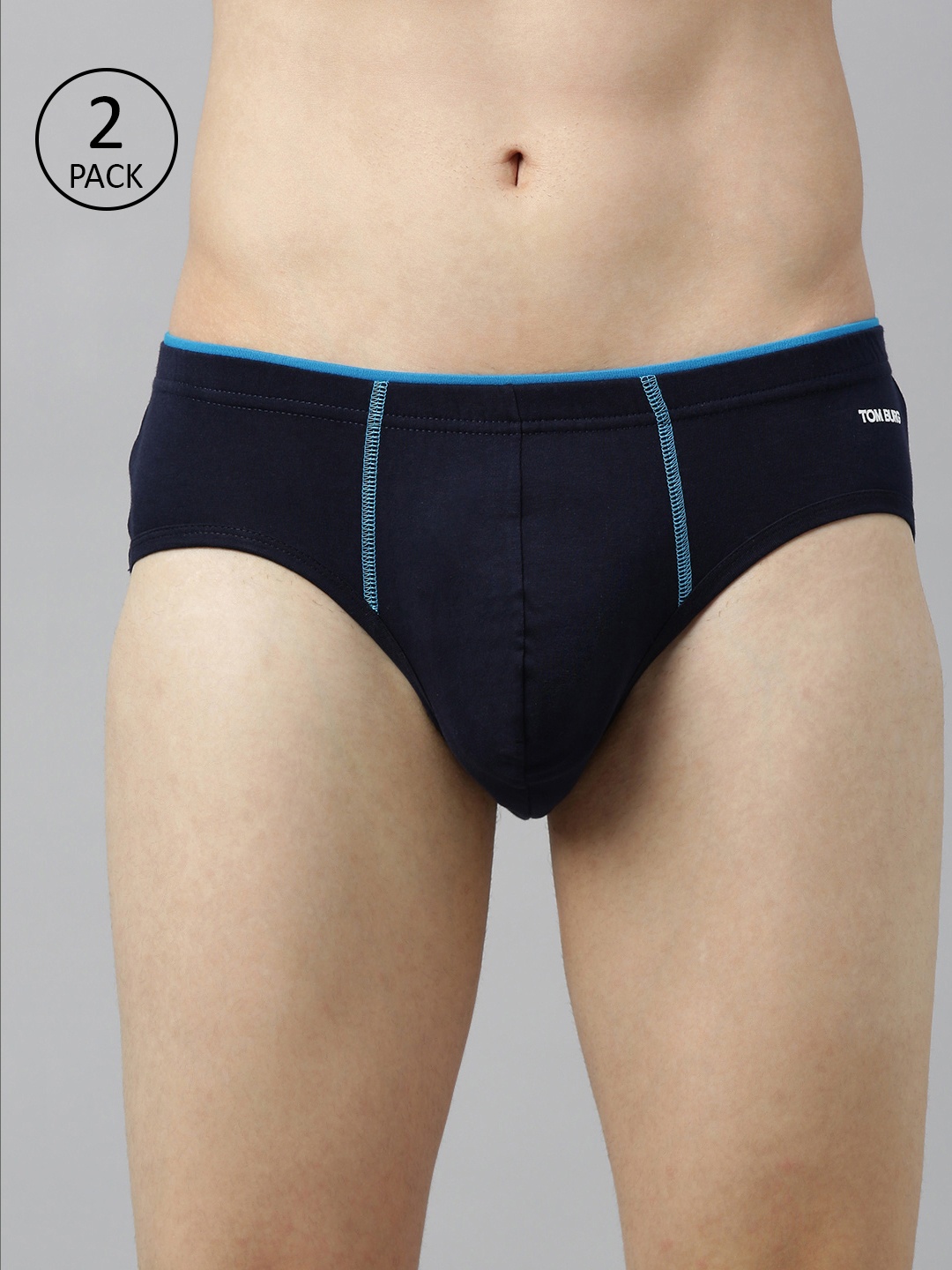 

TOM BURG Men Pack of Two Navy Blue Solid Basic Briefs 112-Navy Blue