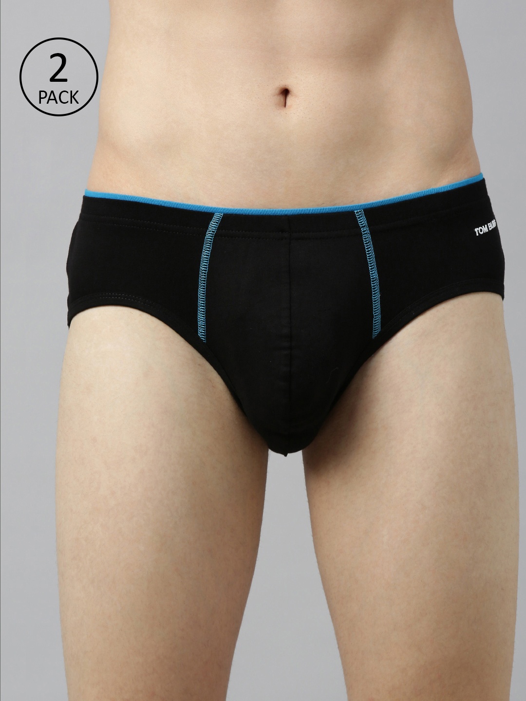 

TOM BURG Men Pack of Two Black Solid Basic Briefs 111-Black