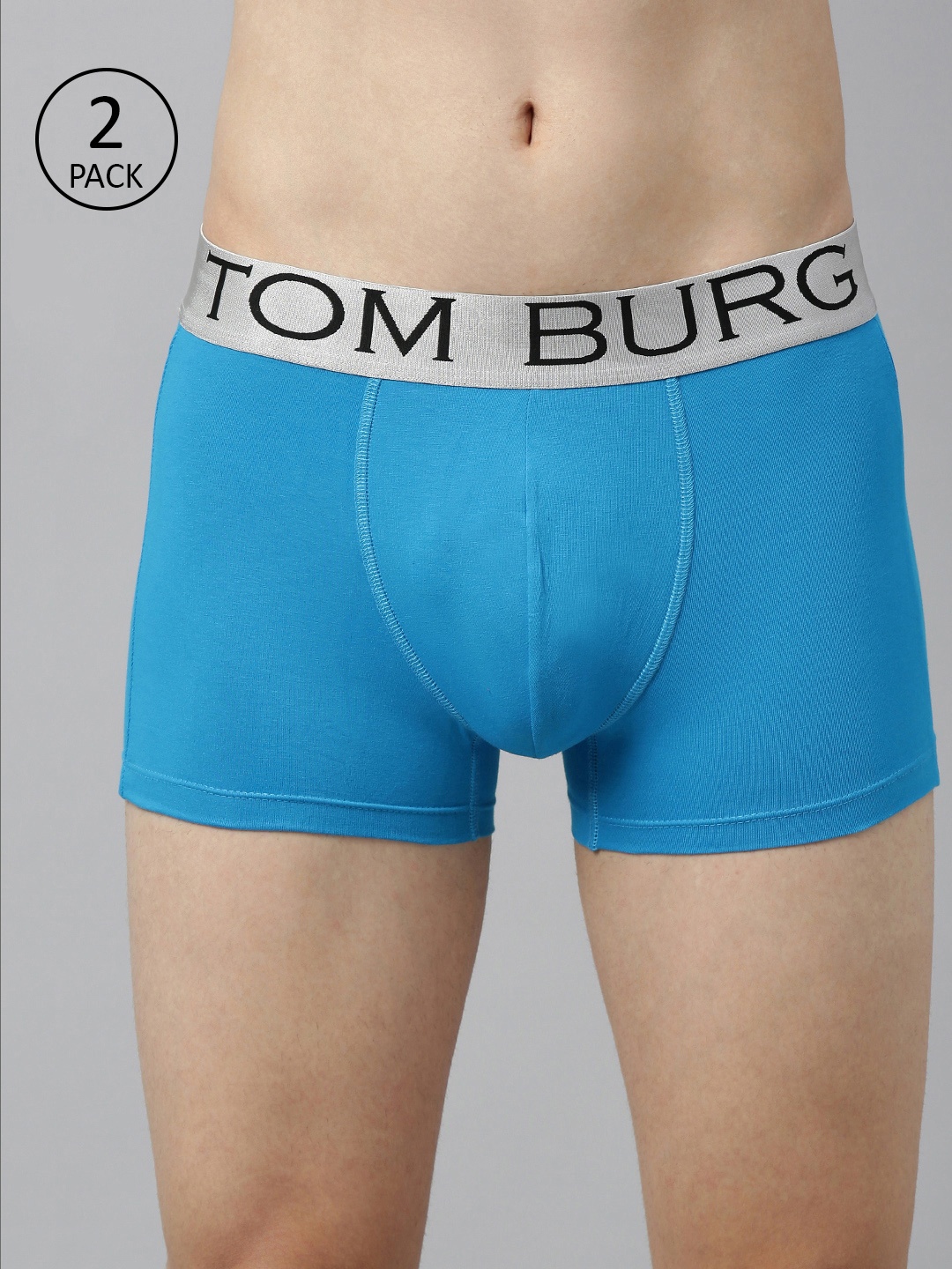 

TOM BURG Men Pack Of 2 Turquoise Blue Solid Trunks 213