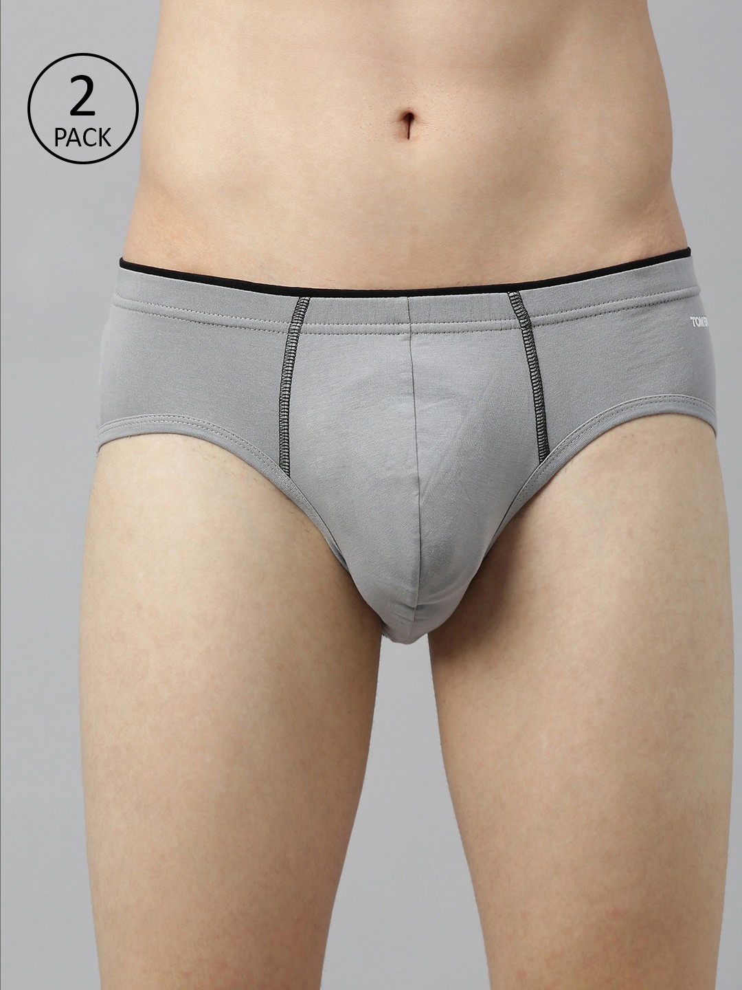 

TOM BURG Men Pack of Two Grey Solid Basic Briefs 115-Grey