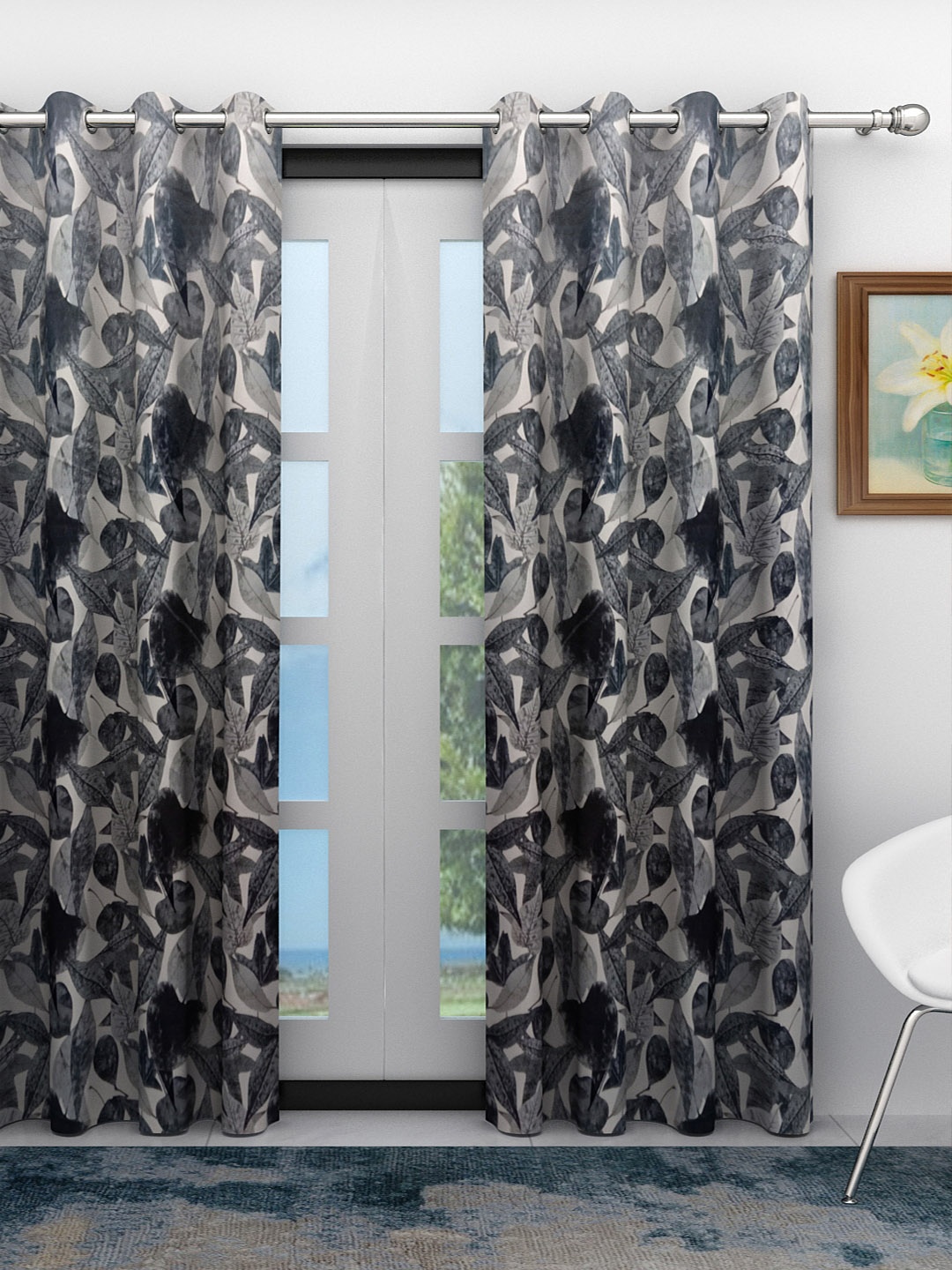 

Athom Trendz Grey & Black Printed Single Door Curtain