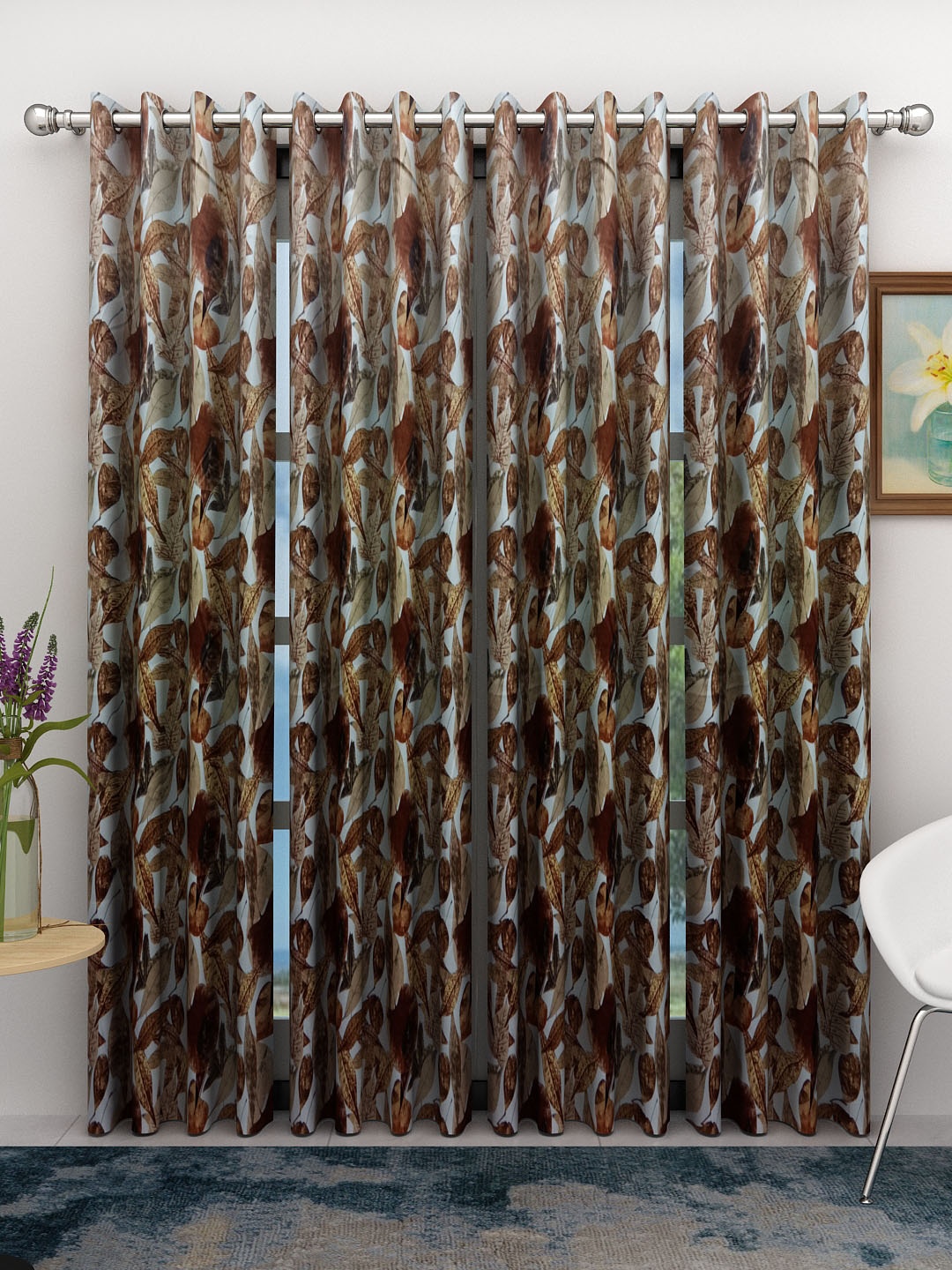 

Athom Trendz Coffee Brown & White Printed Set of 4 Door Curtains