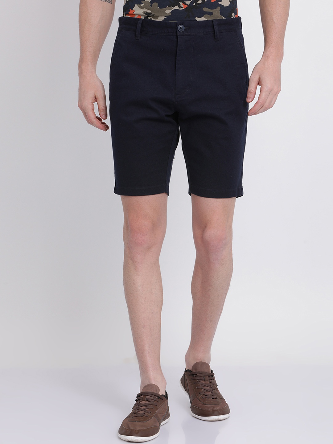 

t-base Men Navy Blue Solid Slim Fit Regular Shorts