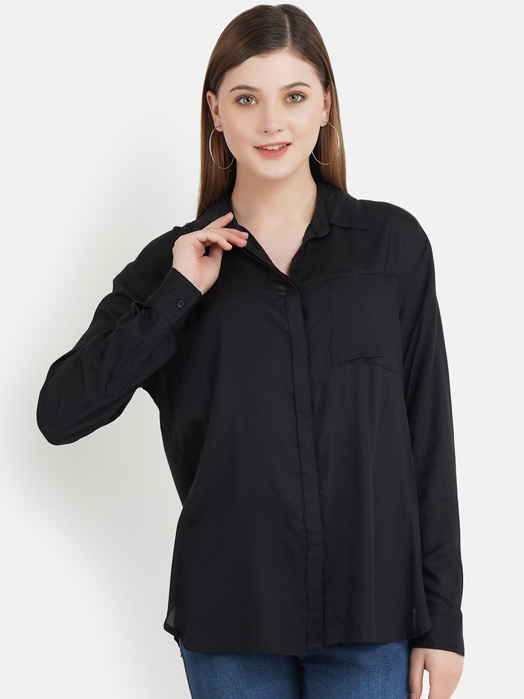 

Aditi Wasan Women Black Comfort Regular Fit Solid Semiformal Shirt