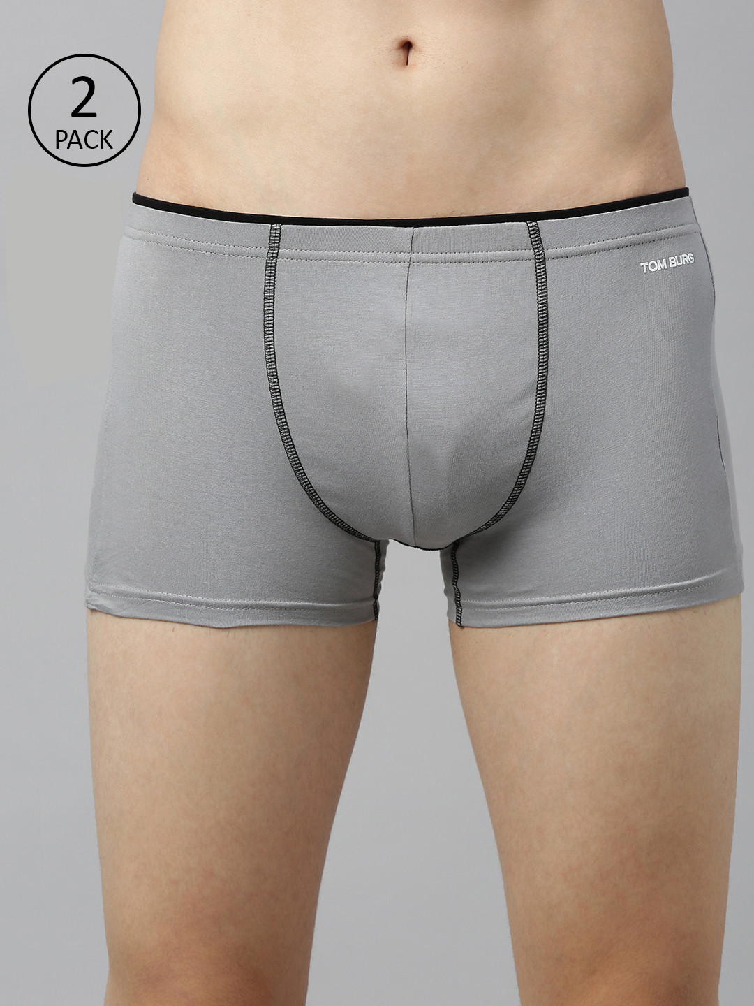 

TOM BURG Men Pack Of 2 Grey Solid Trunks