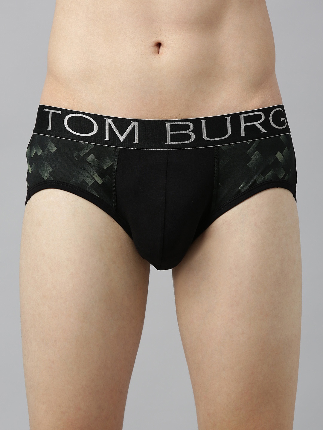 

TOM BURG Men Black & Olive Green Printed Basic Briefs 101-Black Green