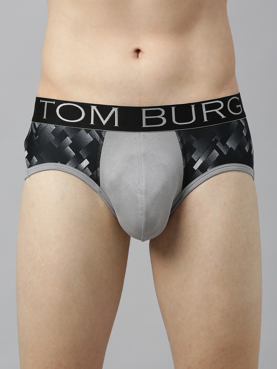 

TOM BURG Men Grey & Black Colourblocked Brief 104