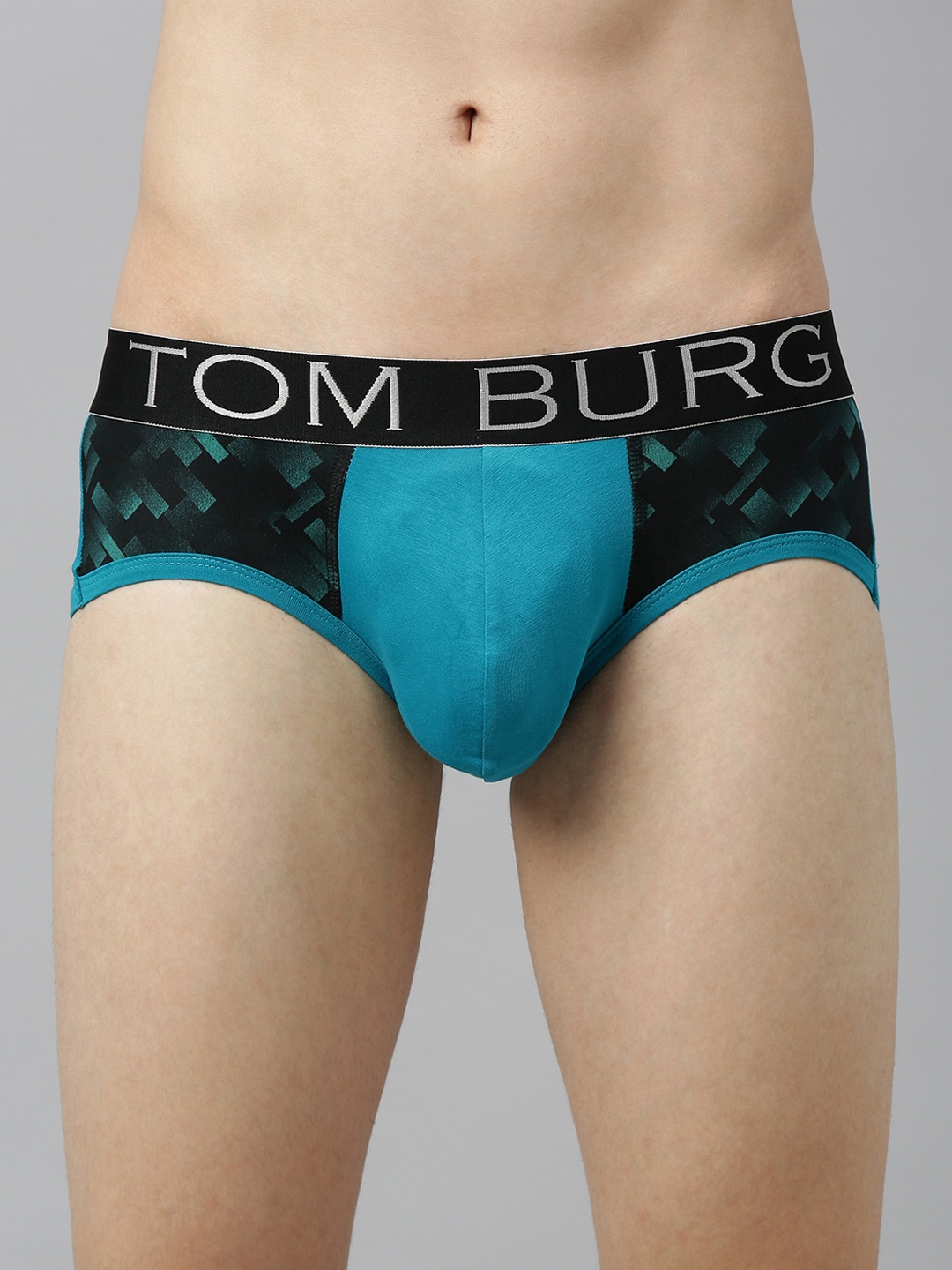 

TOM BURG Men Sea Green & Black Colourblocked Brief 105