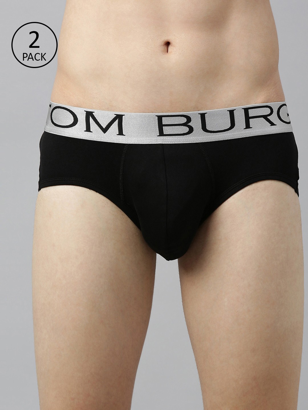 

TOM BURG Men Pack of Two Black Solid Basic Briefs 106-Black