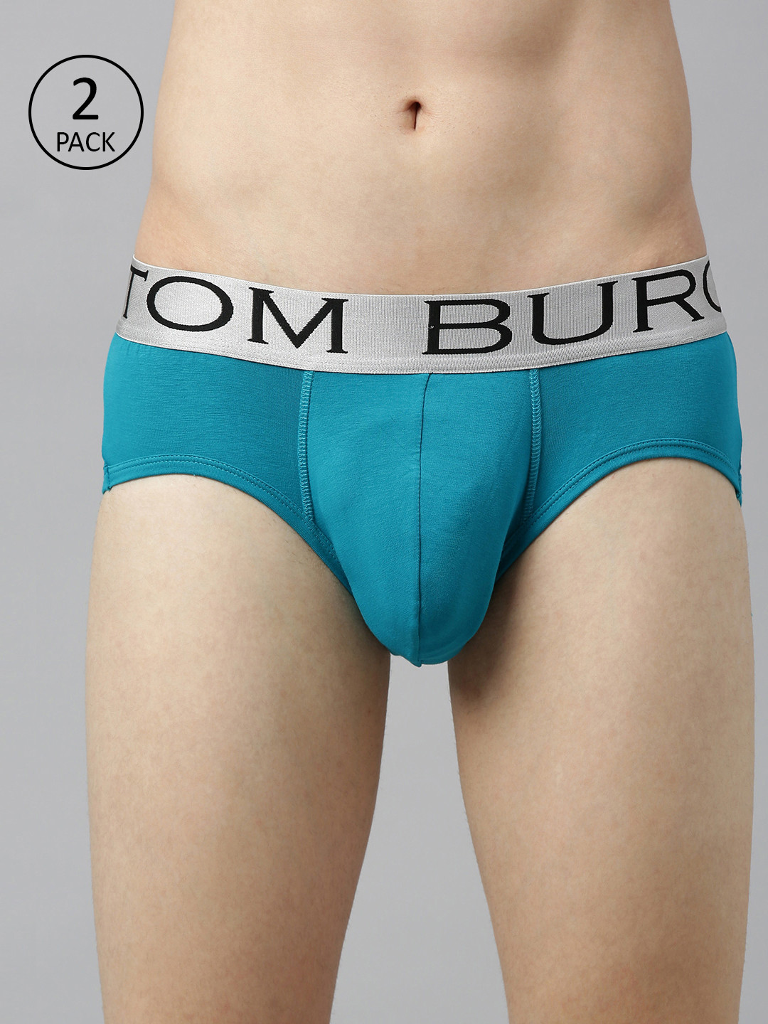 

TOM BURG Men Pack of Two Turquoise Blue Solid Basic Briefs 108-Ocean green