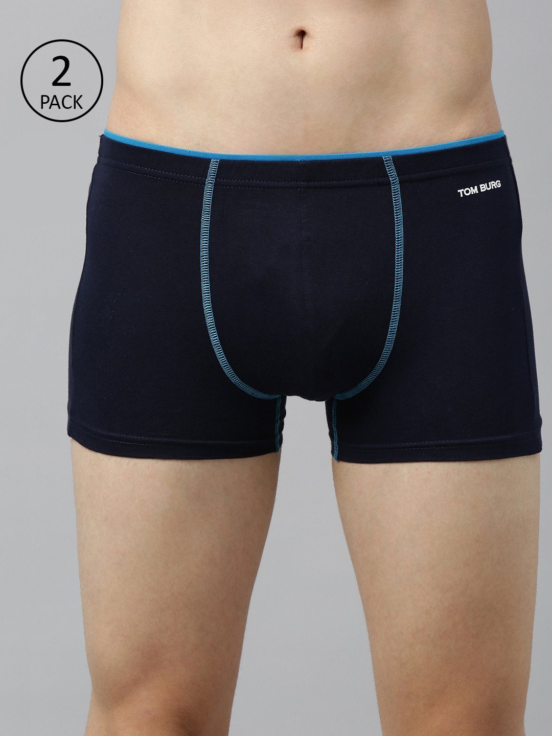 

TOM BURG Men Pack Of 2 Navy Blue Solid Trunks