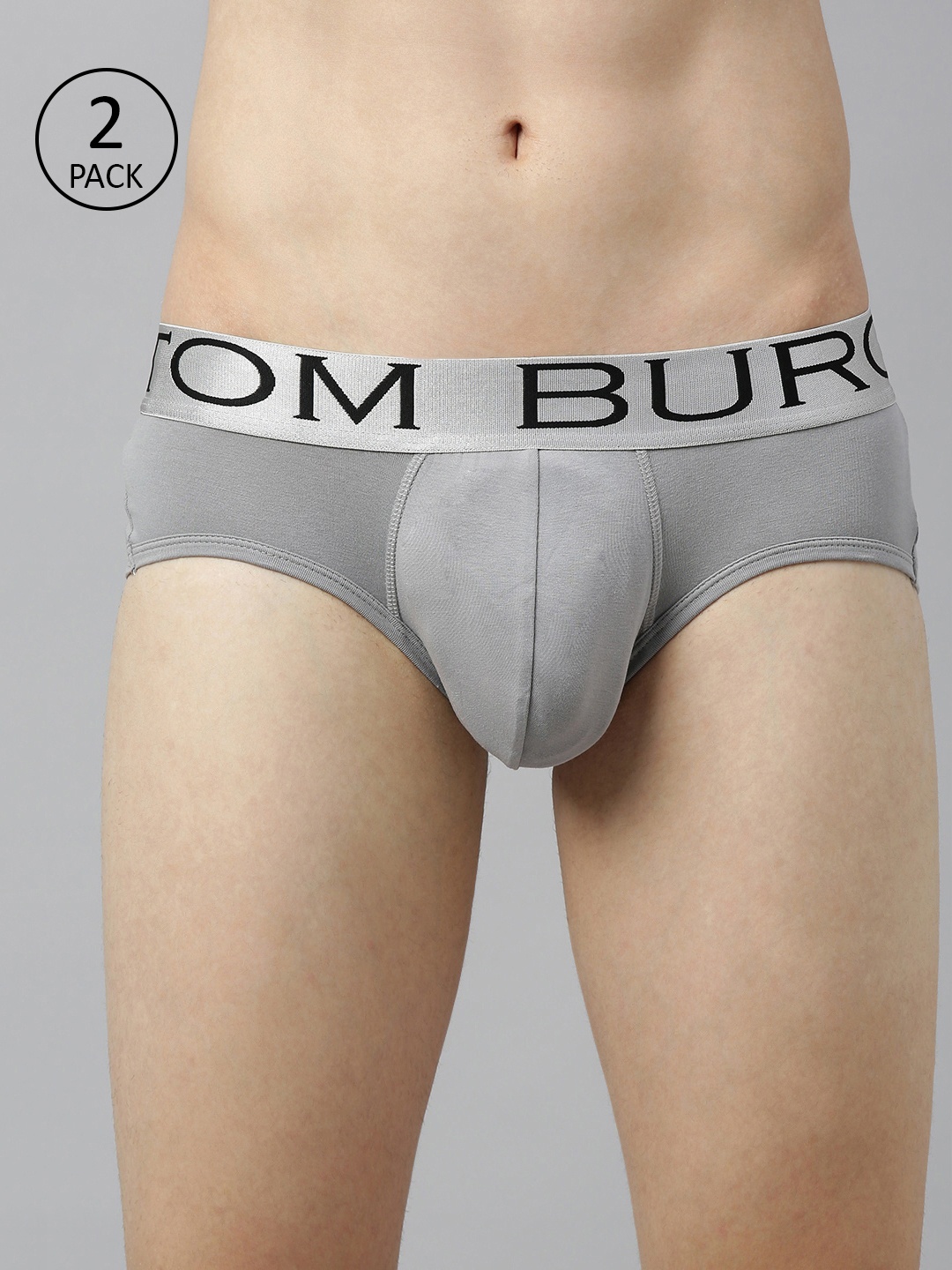 

TOM BURG Men Pack of 2 Grey Solid Briefs 110
