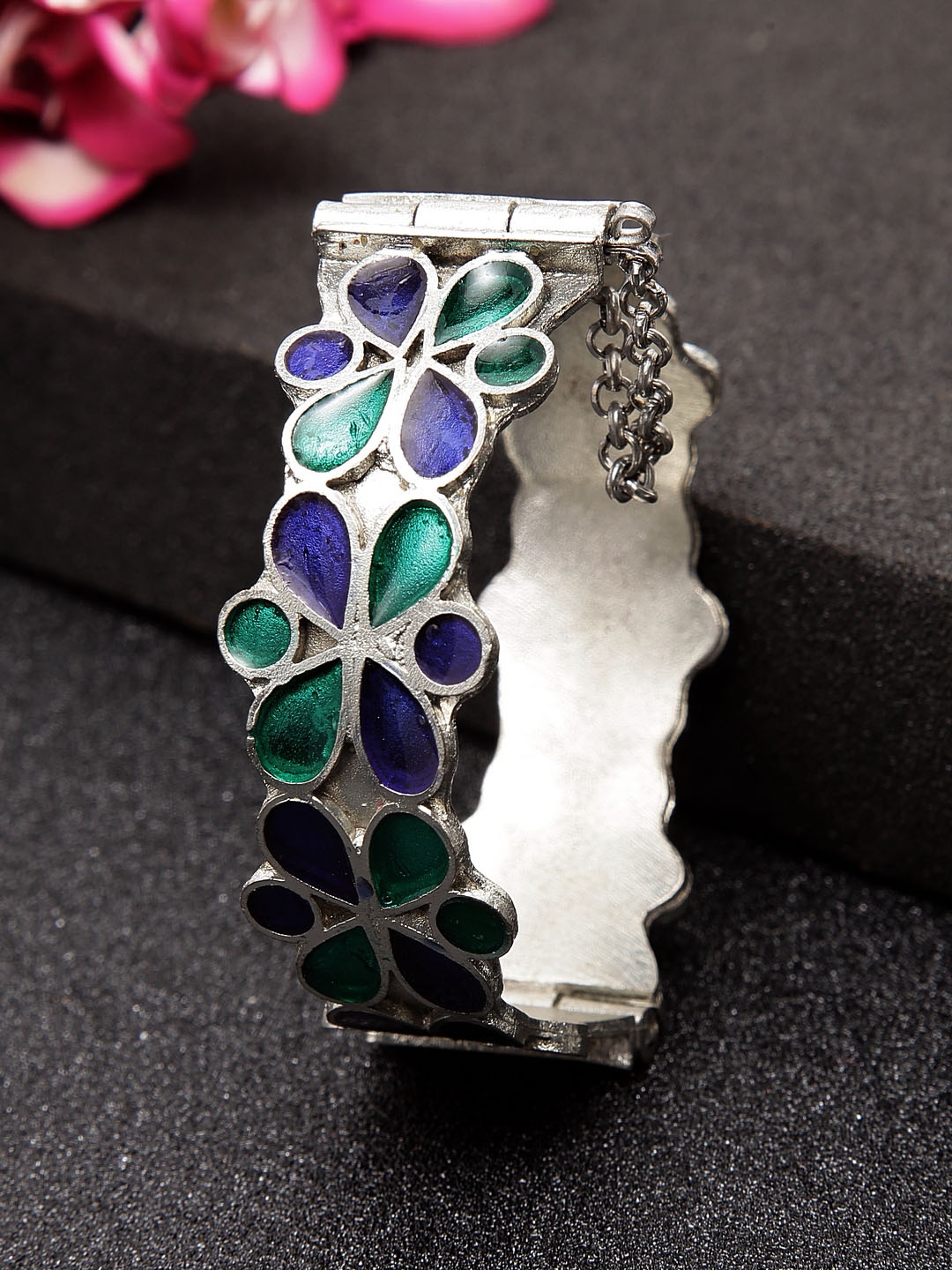 

Moedbuille German Silver Brass-Plated Meenakari Handcrafted Bangle-Style Bracelet