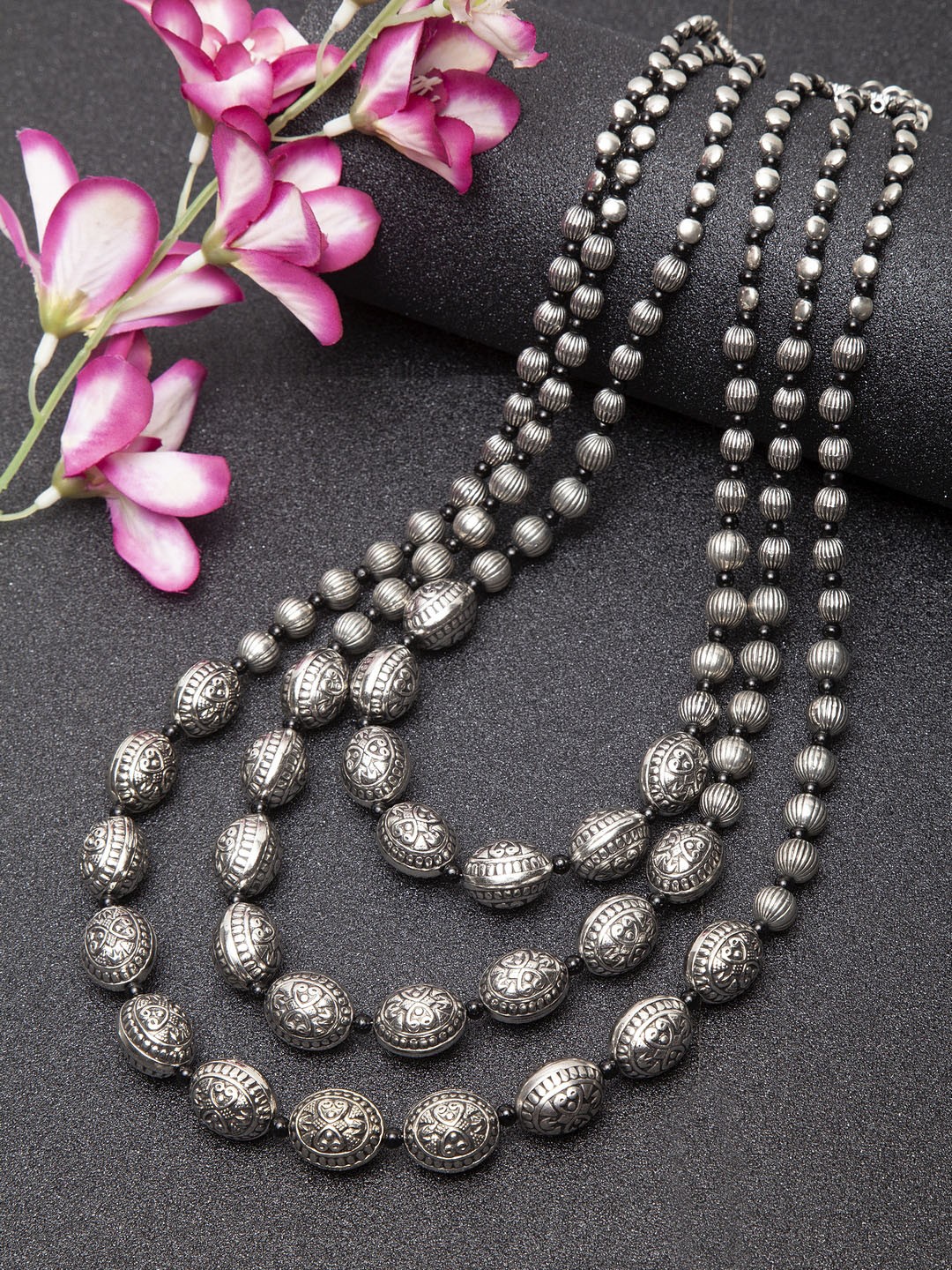 

Moedbuille Silver Plated Multi Layered Handcrafted Afghan Oxidised Necklace