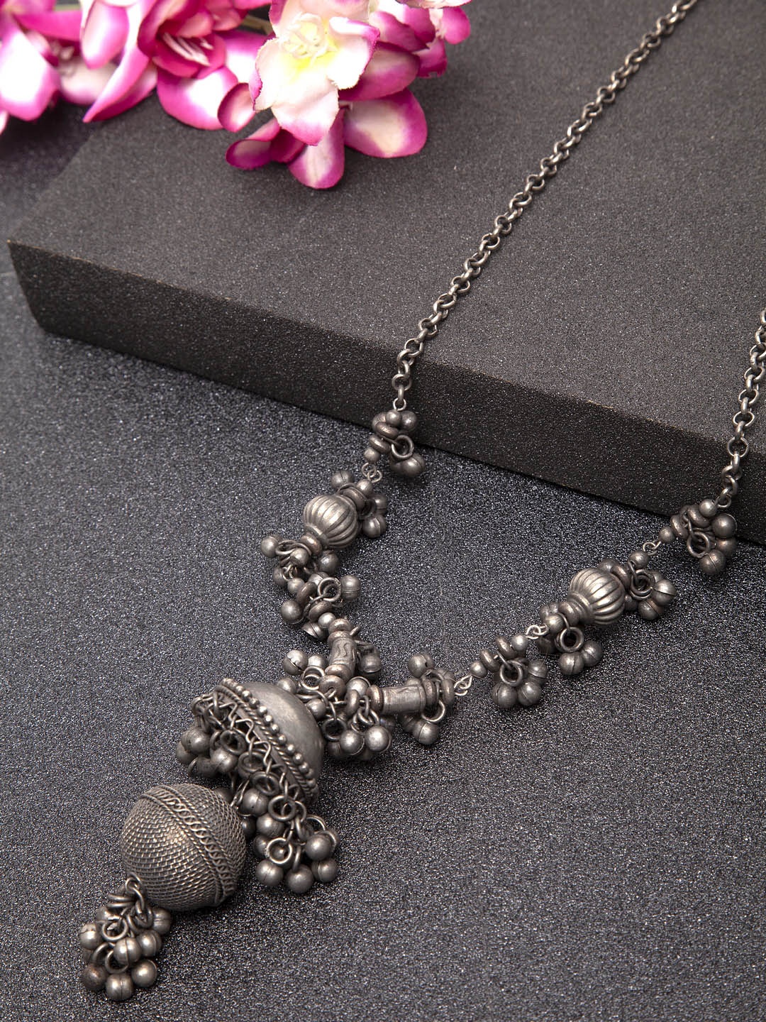 

Moedbuille Silver-Plated Oxidised Afghan Handcrafted Necklace, Metallic