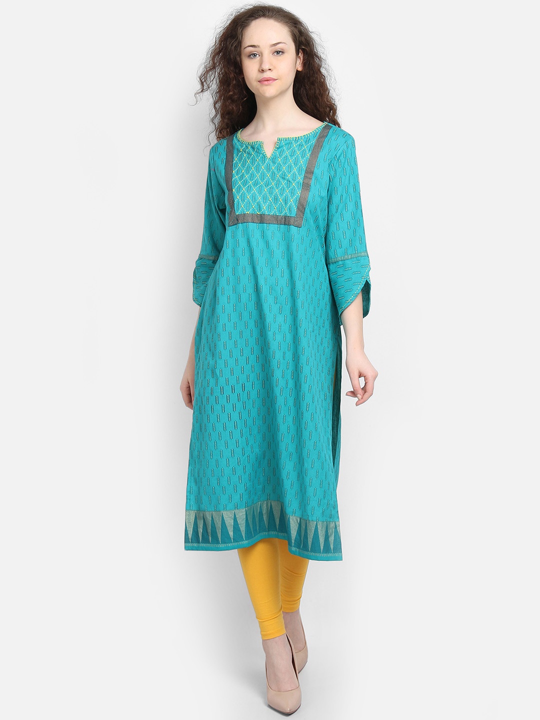 

La Bele Women Blue Printed Straight Kurta