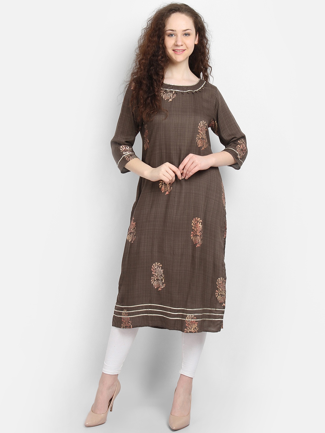 

La Bele Women Brown Printed Straight Kurta