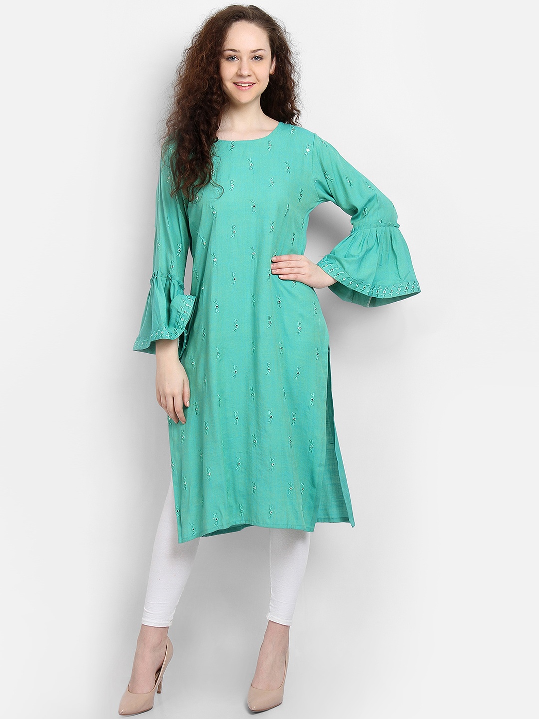 

La Bele Women Sea Green Embroidered Straight Kurta