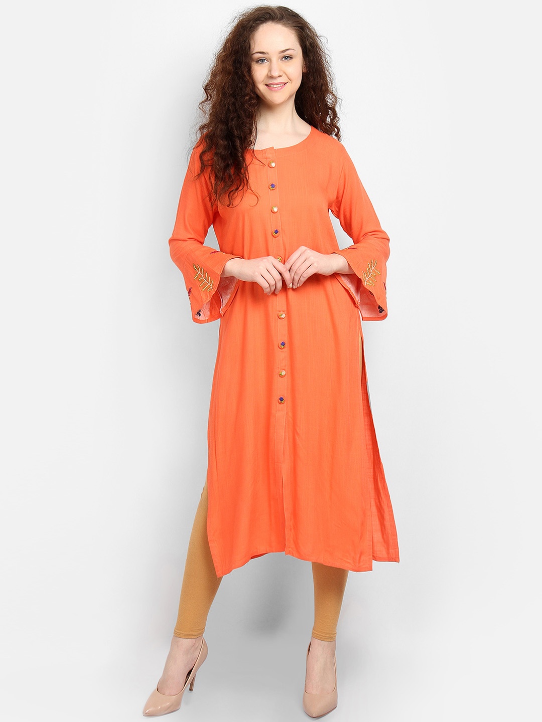 

La Bele Women Orange Embroidered Straight Kurta