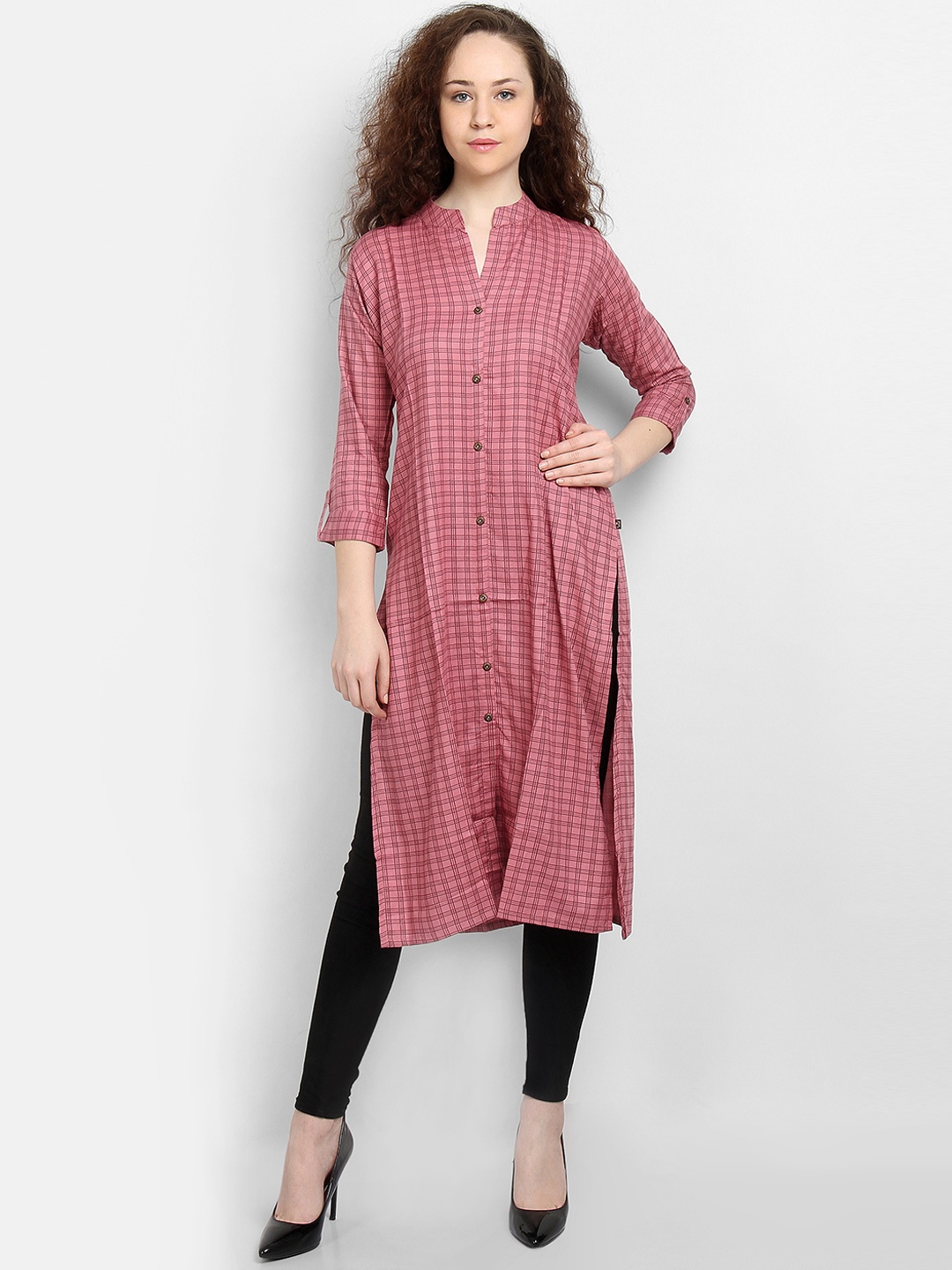 

La Bele Women Pink Checked Straight Kurta