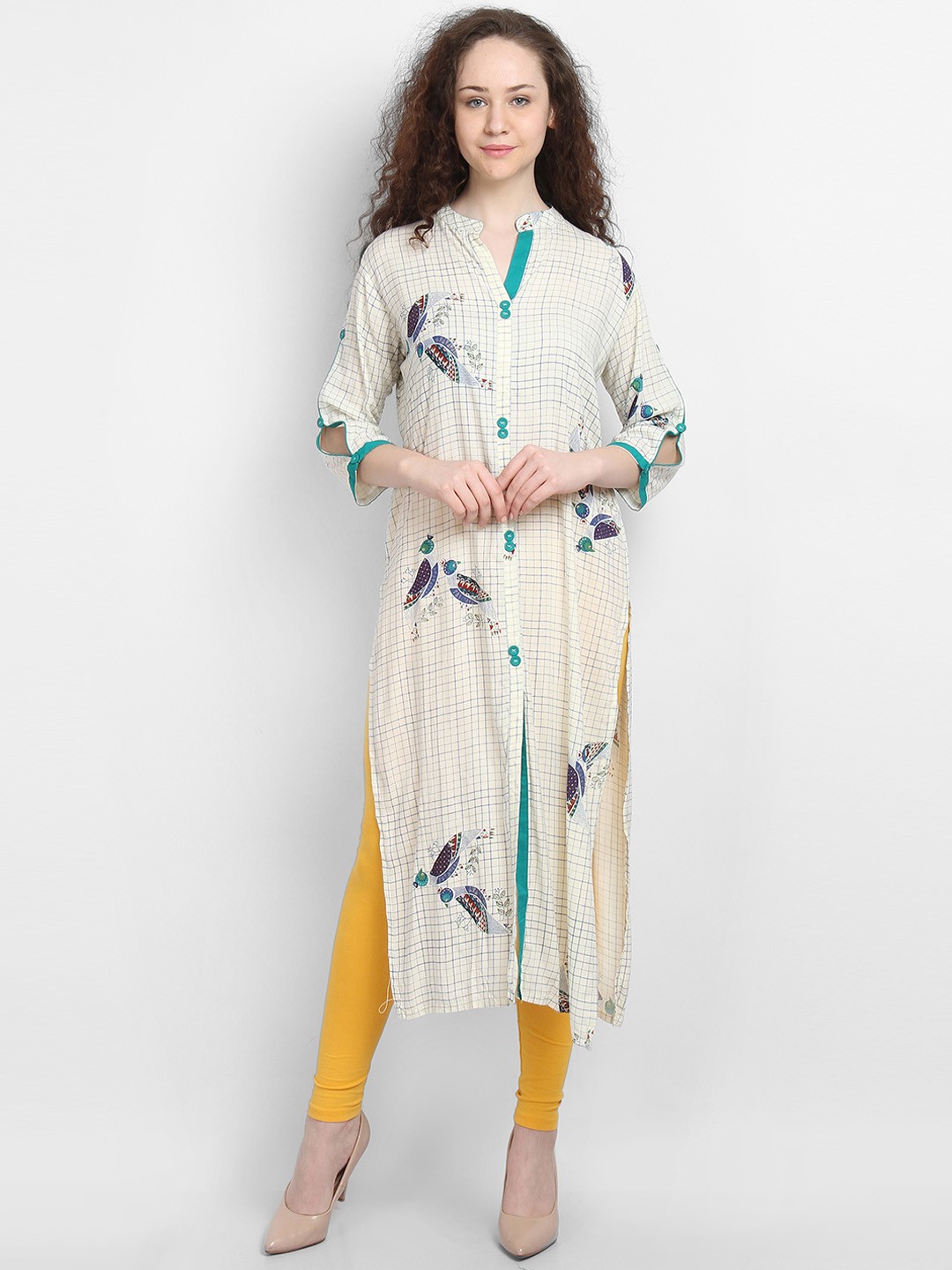 

La Bele Women Cream-Coloured Quirky Print Straight Kurta