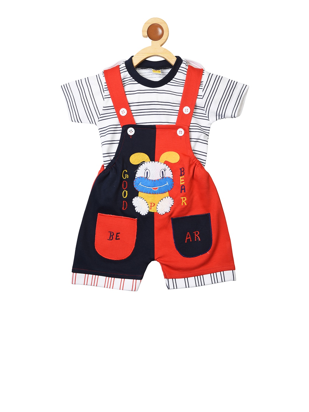 

BORN WEAR Boys Navy Blue & White Striped Dungarees