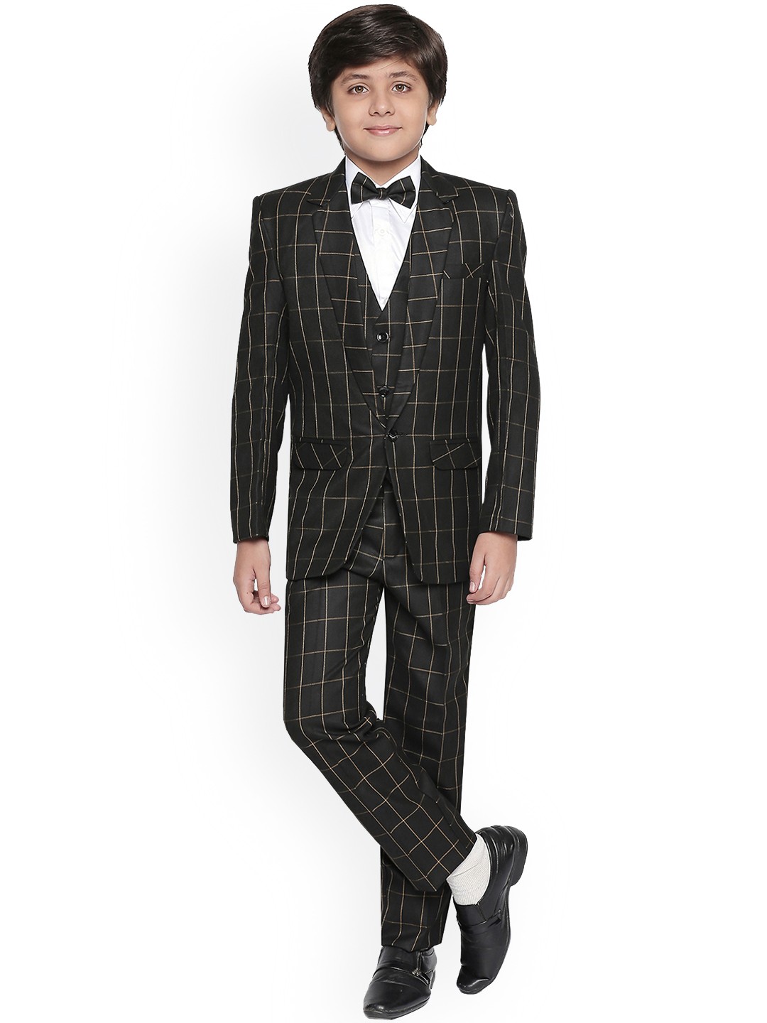 

Jeetethnics Boys Black & White Checked Coat with Trousers