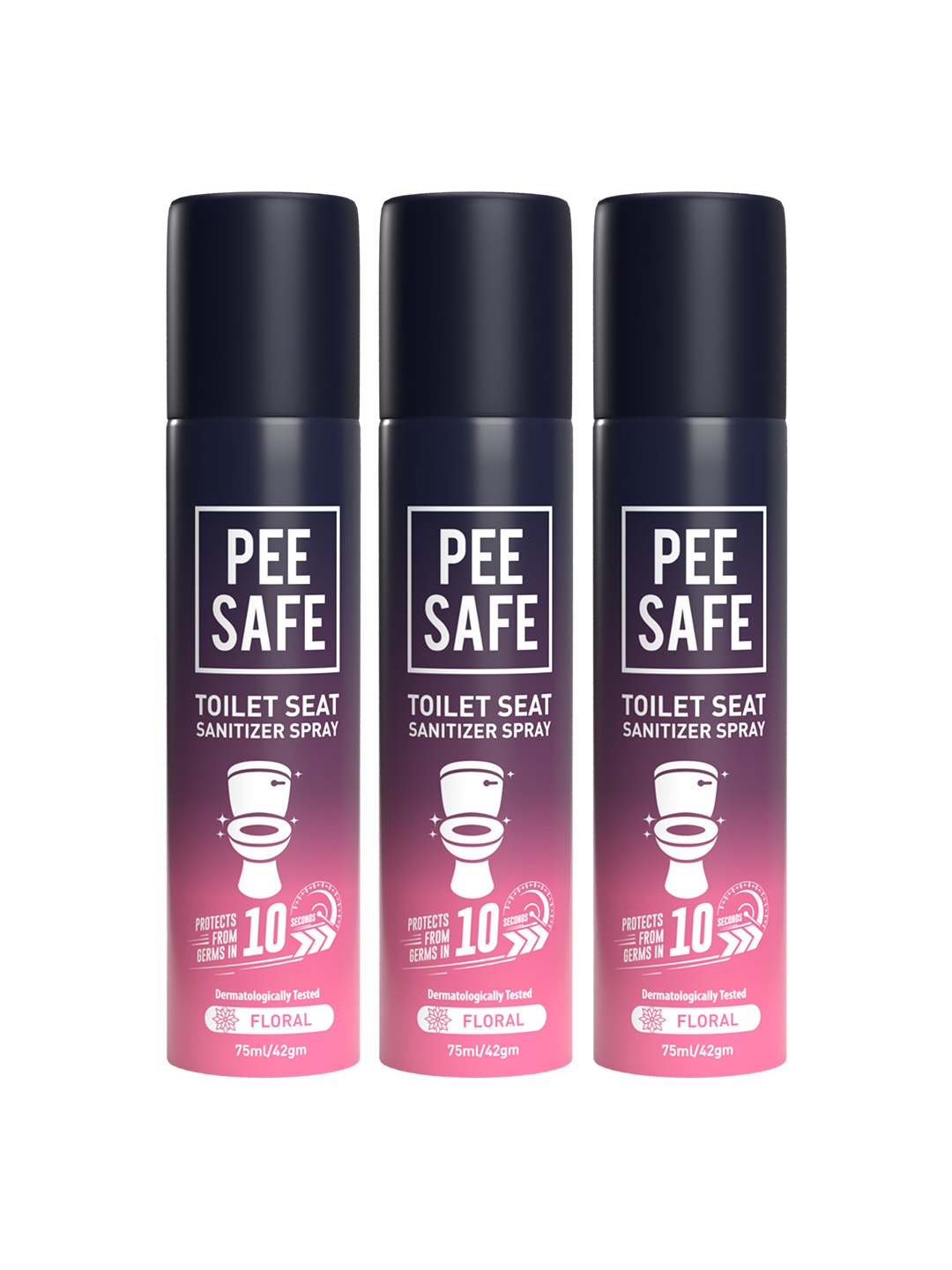 

PEESAFE Set of 3 Toilet Seat Sanitizer Spray 75ml each - Floral, Blue
