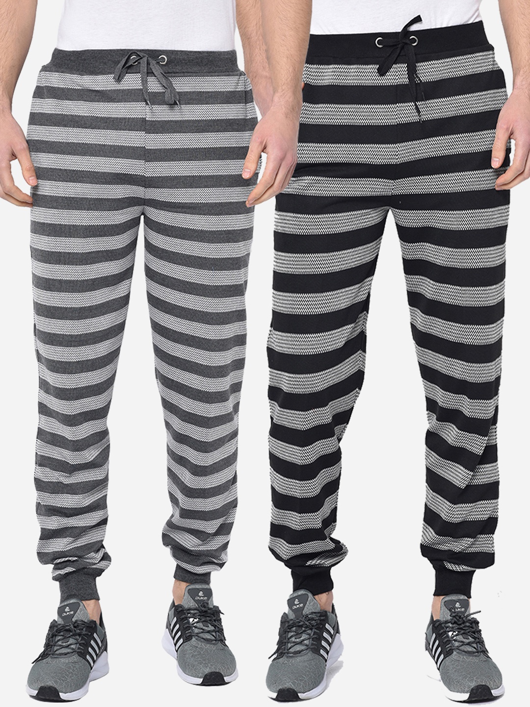 

VIMAL JONNEY Men Pack of 2 Striped Straight-Fit Joggers, Grey