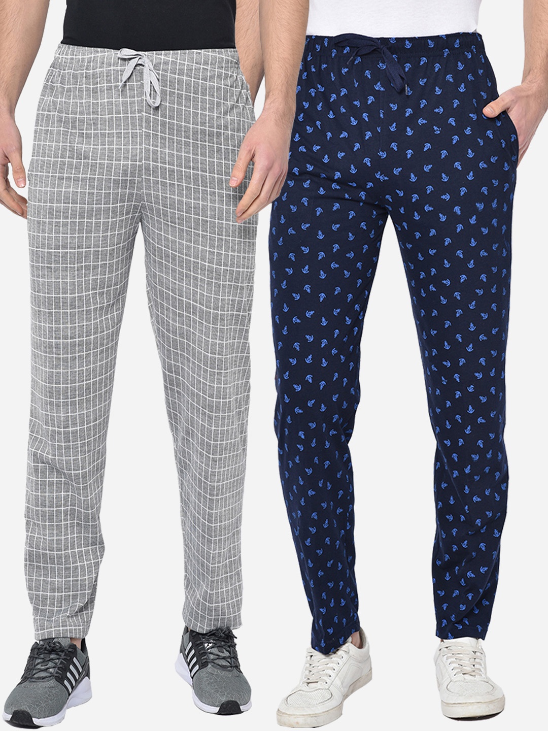 

VIMAL JONNEY Men Pack Of 2 Printed Straight-Fit Track Pants, Navy blue