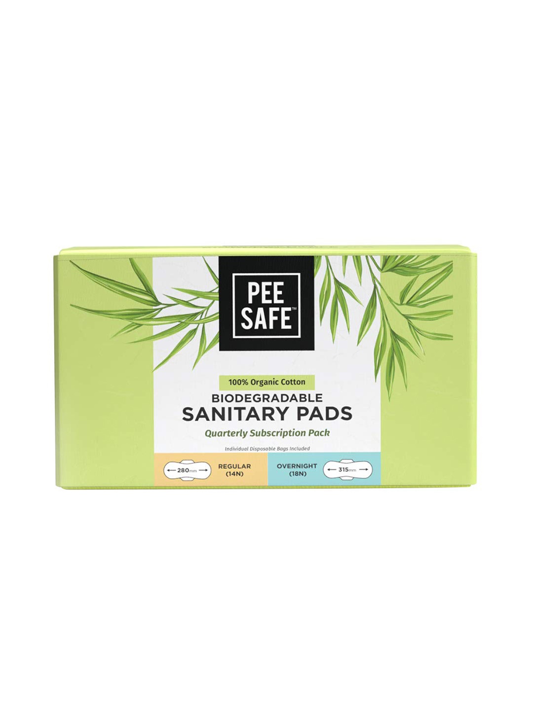 

PEESAFE Organic Cotton Sanitary Pads - 14 Regular 280mm & 18 Overnight 315mm, White