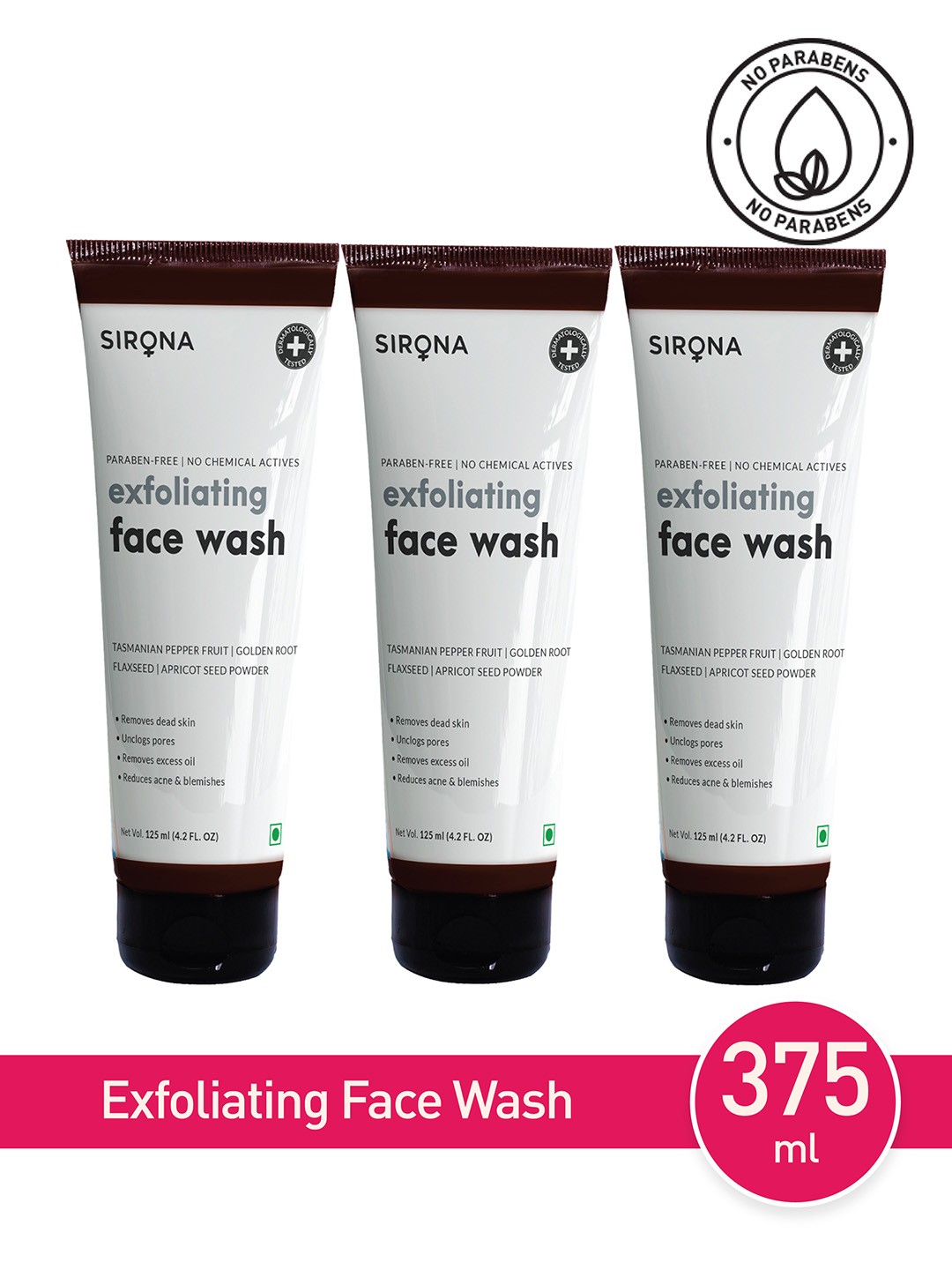 

Sirona Unisex Natural Exfoliating Face Wash 125 ml Each, Brown