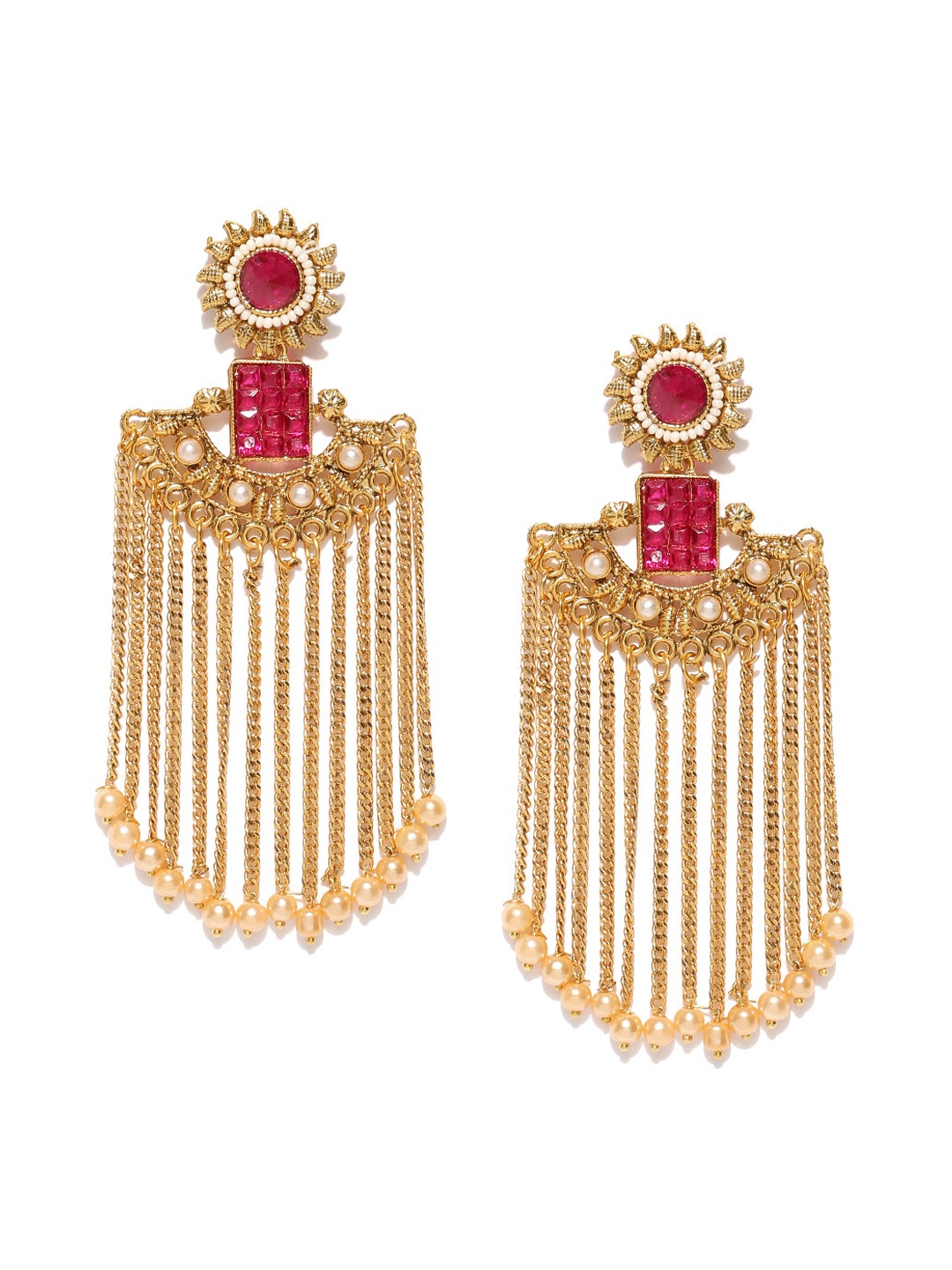 

PANASH Gold-Plated & Red Handcrafted Classic Drop Earrings