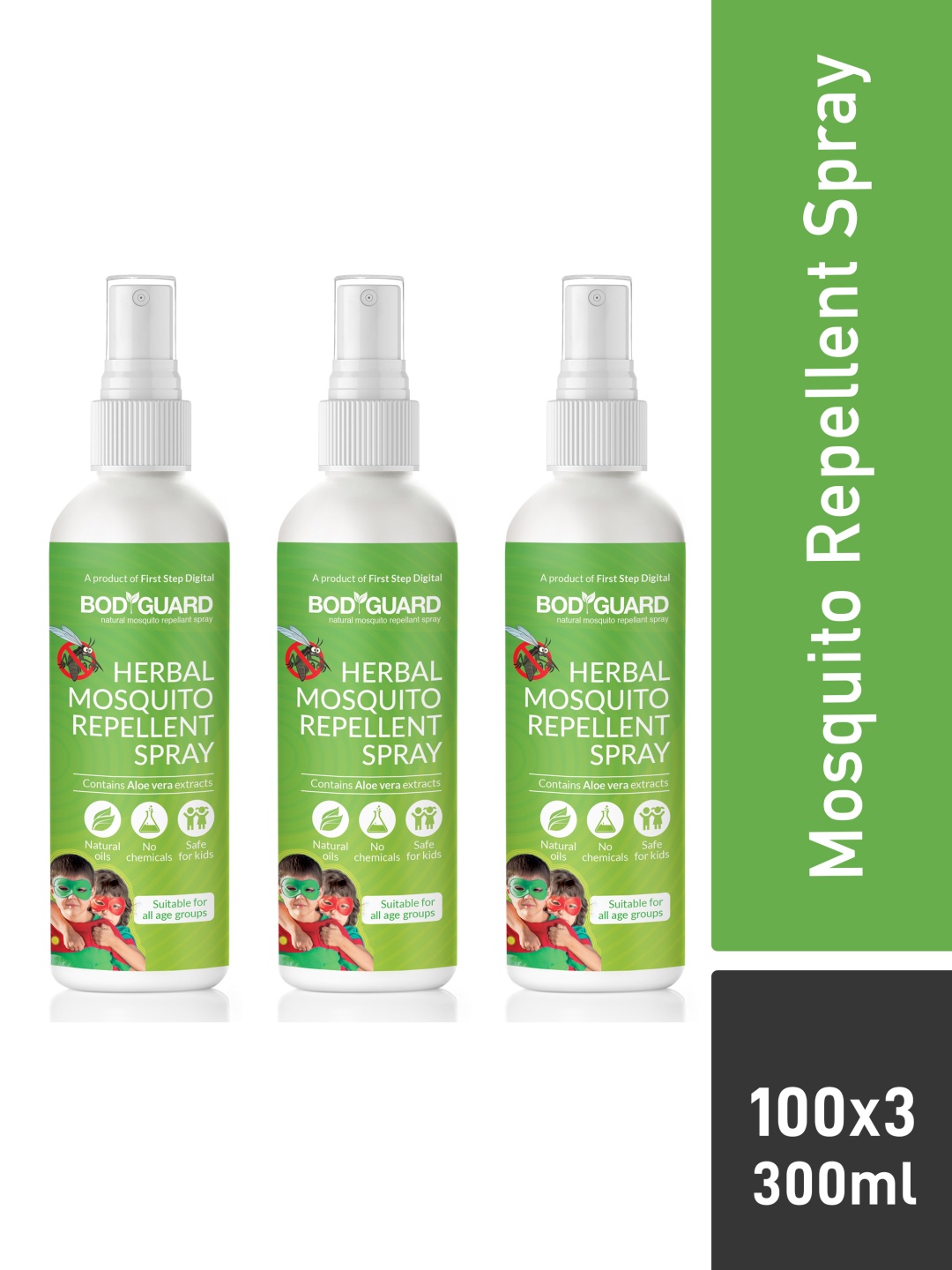 

Bodyguard Unisex Set Of 3 Natural Anti Mosquito Spray 100 ml Each, Green