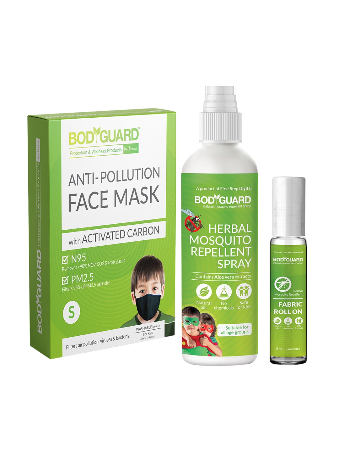 

BOD GUARD PM2.5 Anti Pollution Face Mask with Mosquito Repellent & Fabric Roll On, Green