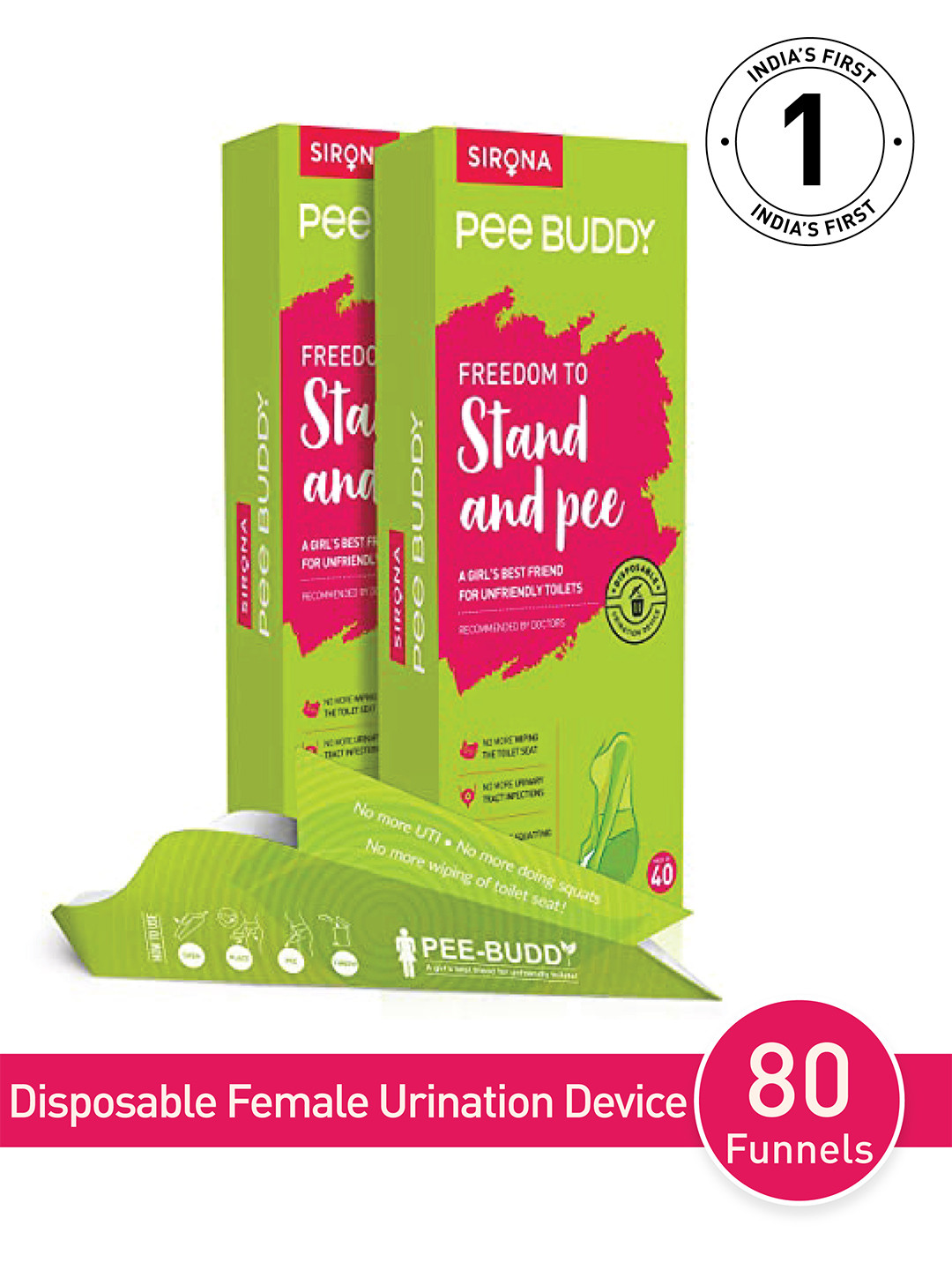 

PeeBuddy Women Disposable & Portable Female Urination Device 80 Funnels, Green