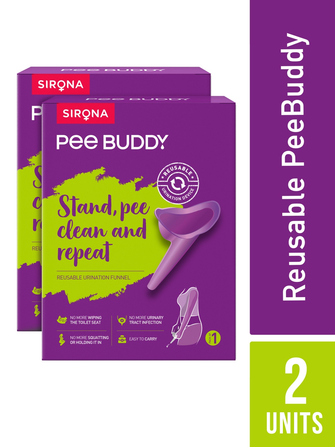 

PEEBUDDY Women Stand & Pee Reusable Portable Urination Funnel - 2 Units, Purple