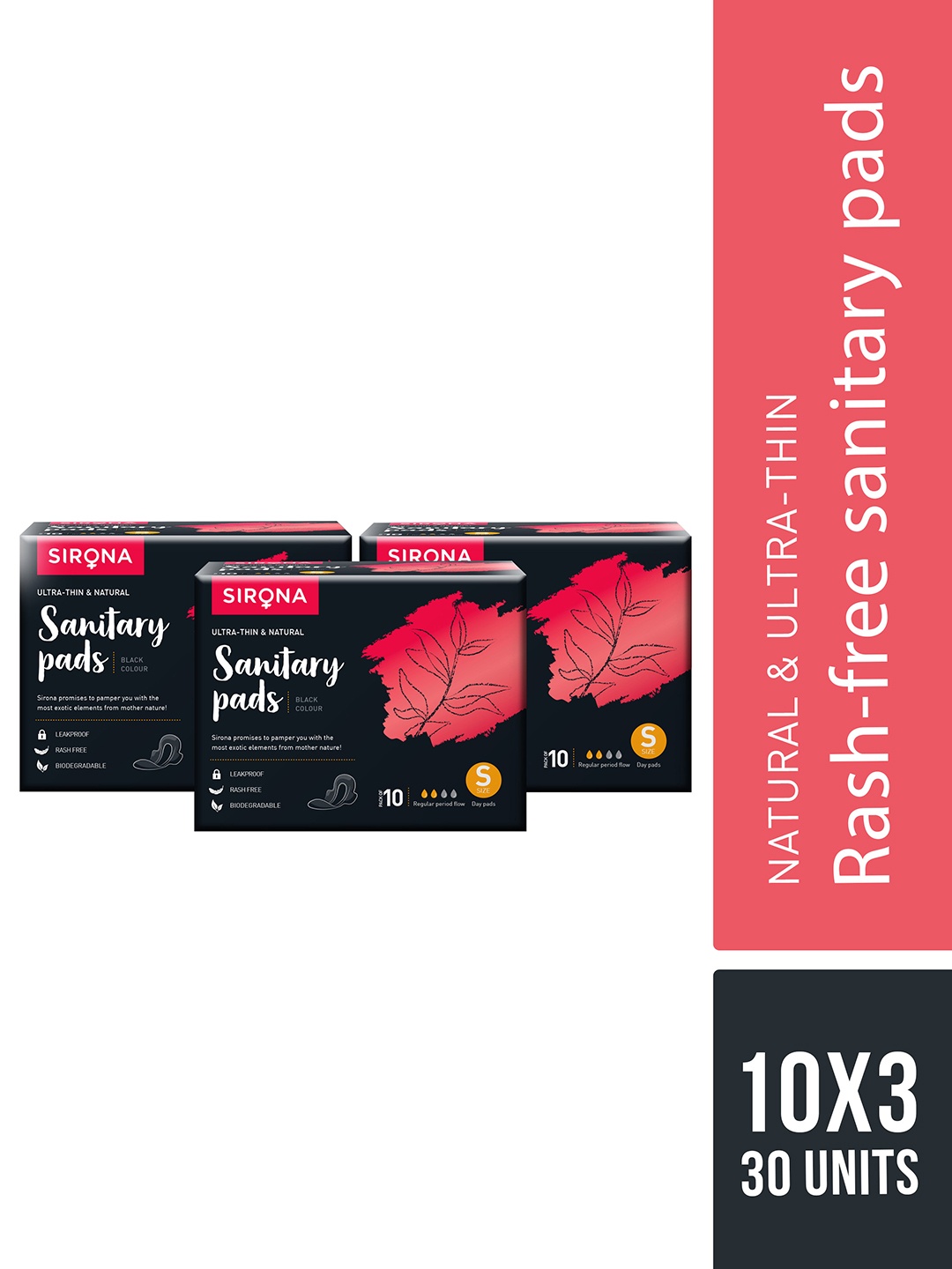 

Sirona Pack Of 3 Black Biodegradable Sanitary Pads