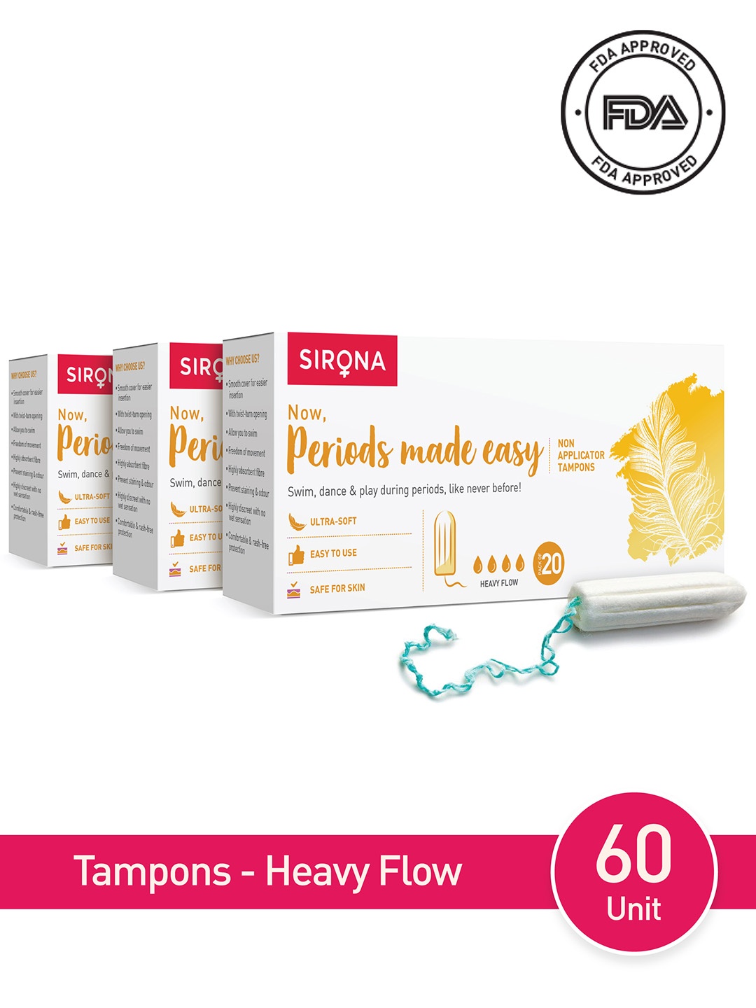 

Sirona Women Digital Tampon For Heavy Flow 60 Tampon, Yellow