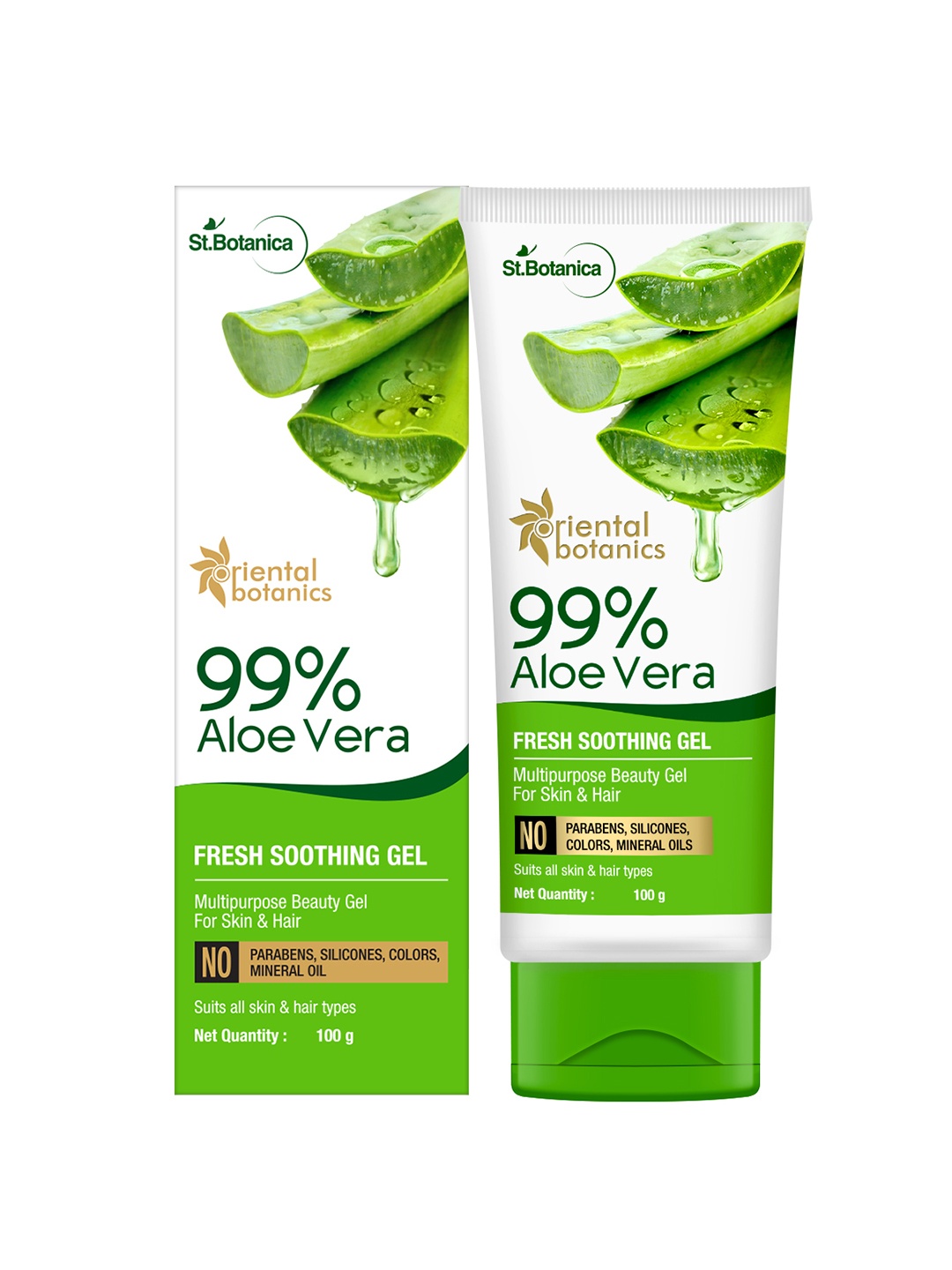 

Oriental Botanics 99% Aloe Vera Fresh Soothing Gel For Skin & Hair 100ml, Green