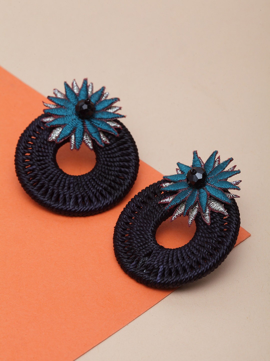 

Madame Rose Gold-Plated Black & Blue Circular Studs