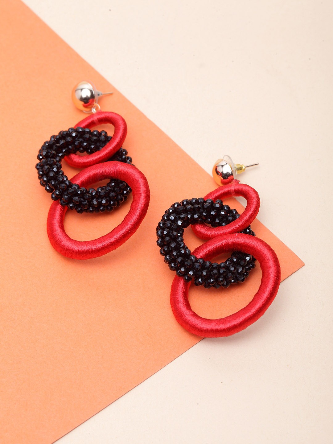

Madame Red & Black Layered Circular Drop Earrings