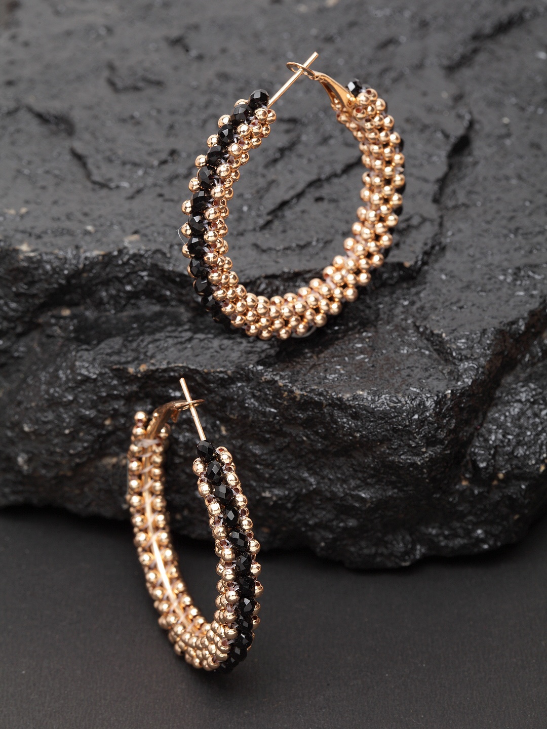 

Madame Rose-Gold Plated & Black Circular Handcrafted Hoop Earrings