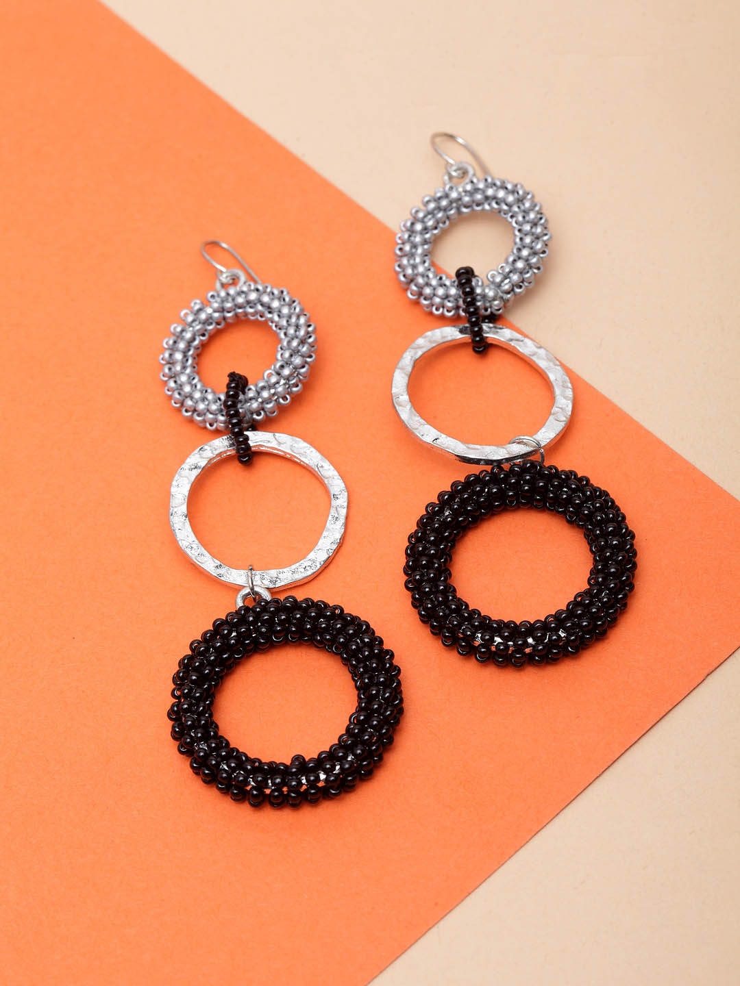 

Madame Silver-Plated Black & White Circular Drop Earrings